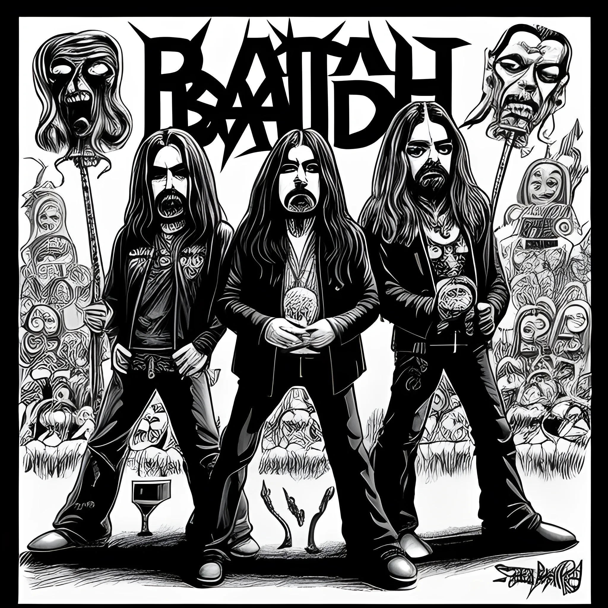 draw black sabbath band, Cartoon