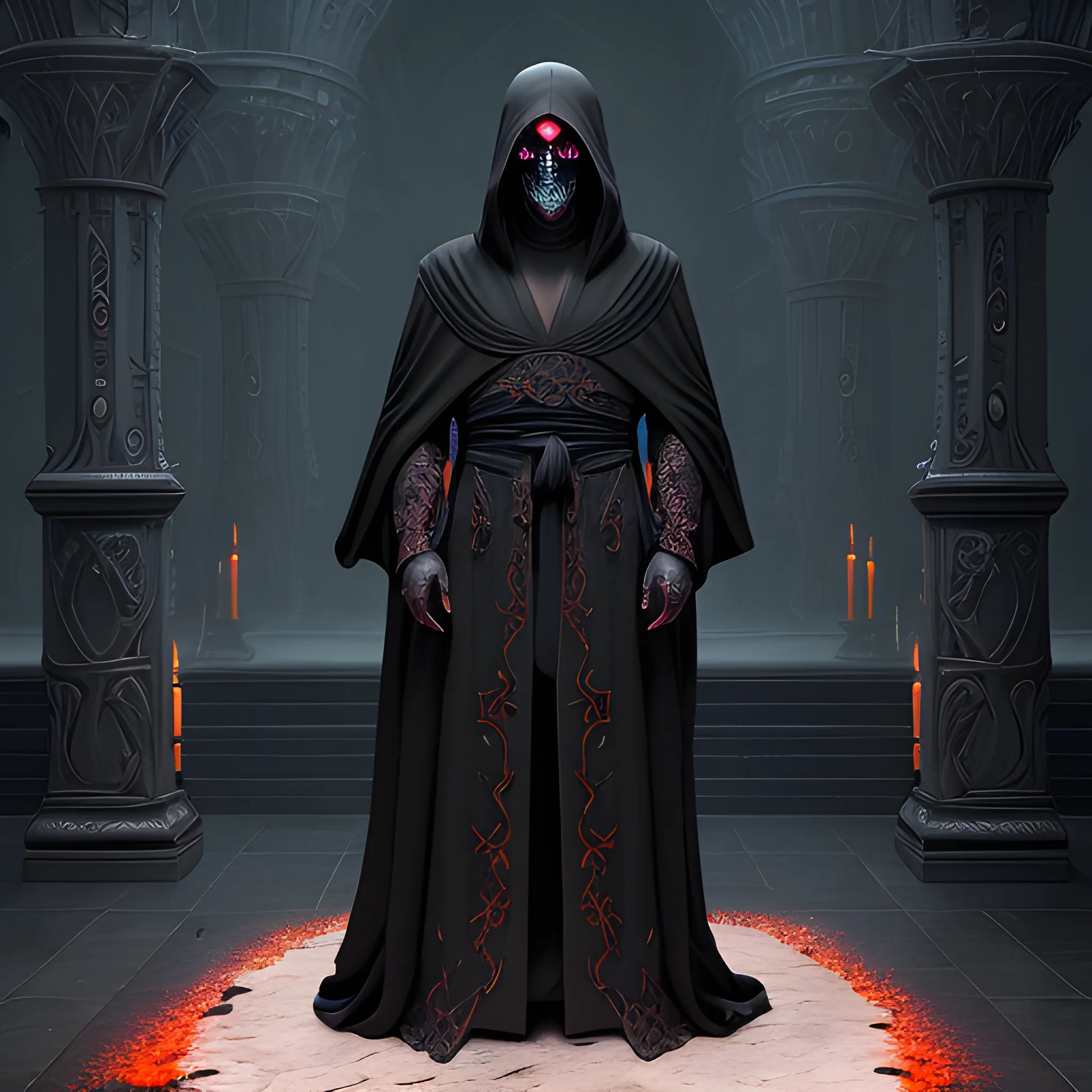 necromancer, black robe, layered robed, featureless mask, full body view, 8k, high resolution, high quality, photorealistic, hyperrealistic, detailed, detailed matte painting, deep color, fantastical, intricate detail, splash screen, ivory secondary colors, fantasy concept art, 8k resolution trending on Artstation Unreal Engine 5

