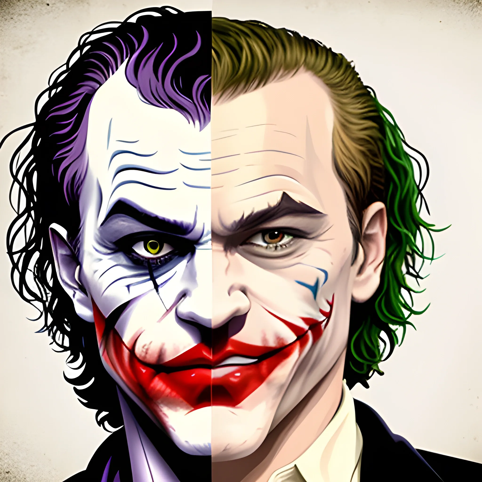 create an image of Heath Ledger's joker beating Joaquin Phoenix's joker, Cartoon