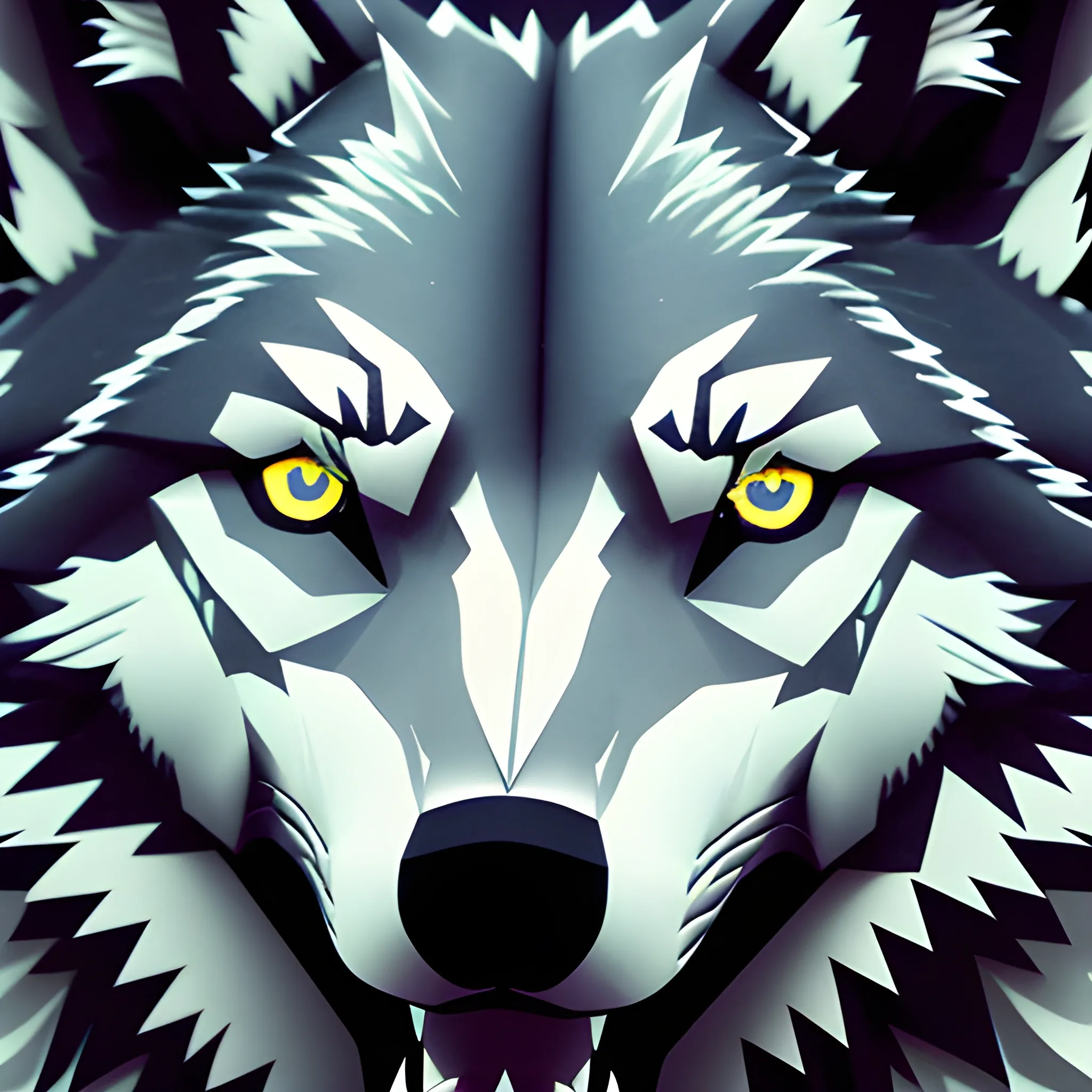 Focus on a close-up of a wolf's face with intense, glowing eyes. Incorporate sharp, angular fonts for the clan name"RAGE OF WOLVES" below, 3D, Water Color, 3D