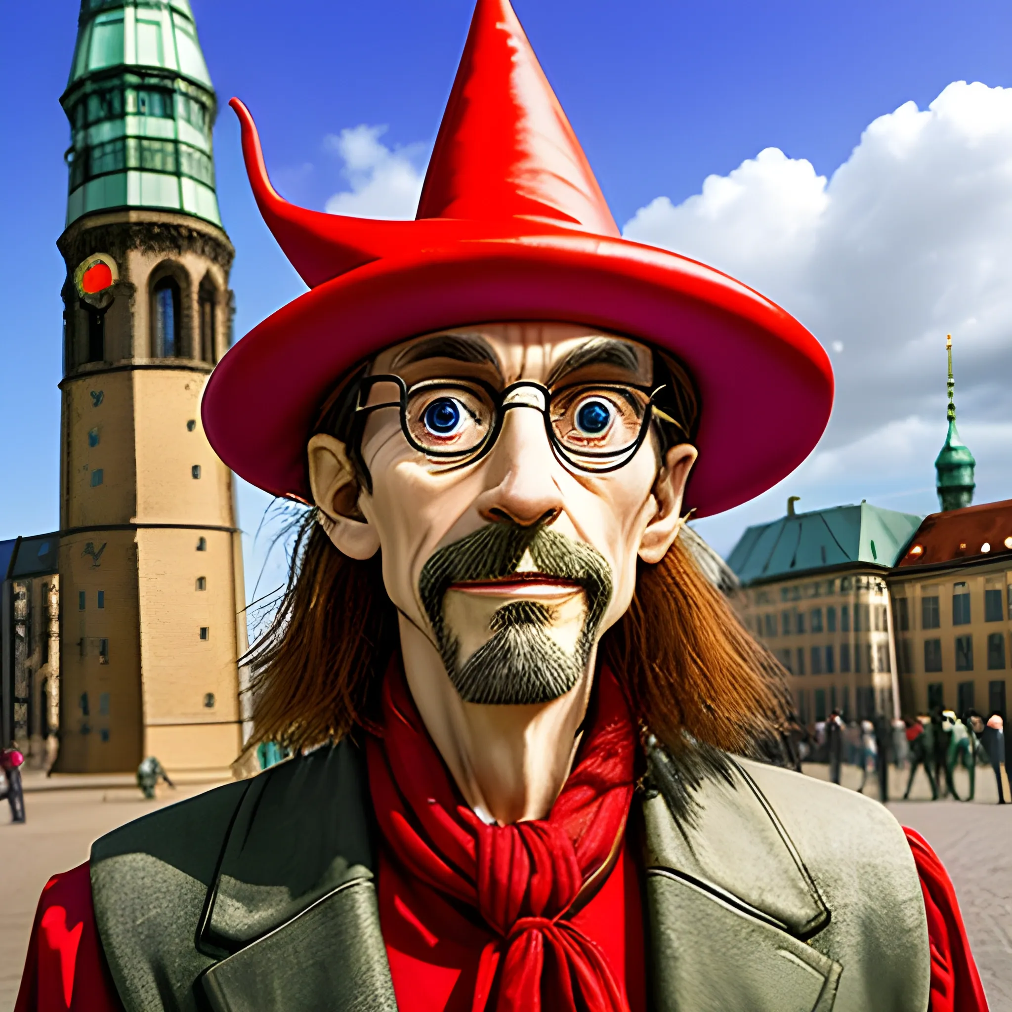 Create a picture of rincewind the wizard from the disc world is confused and is in Berlin
