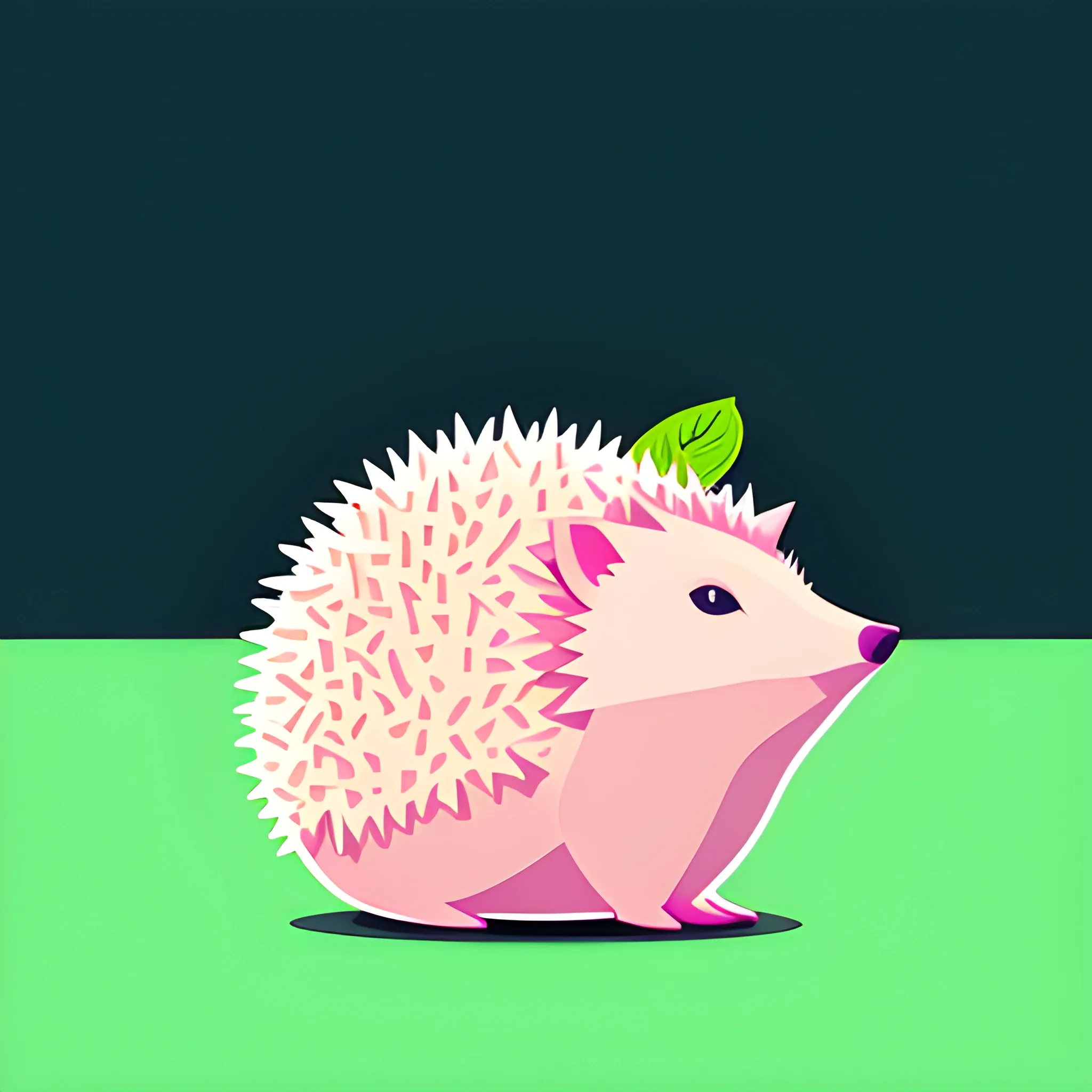 Children's company logo, hedgehog sitting in a glass with mojito, warm light pink background, symmetrical, illustration, vector graphics, logo design.