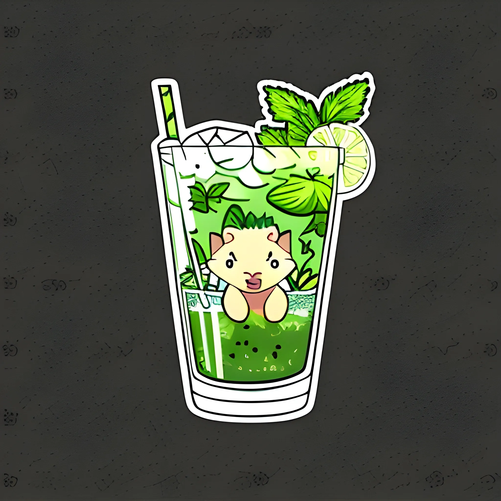 hedgehog in a glass with mojito, sticker, in the style of Ellie Brosh, contour, vector, detailed