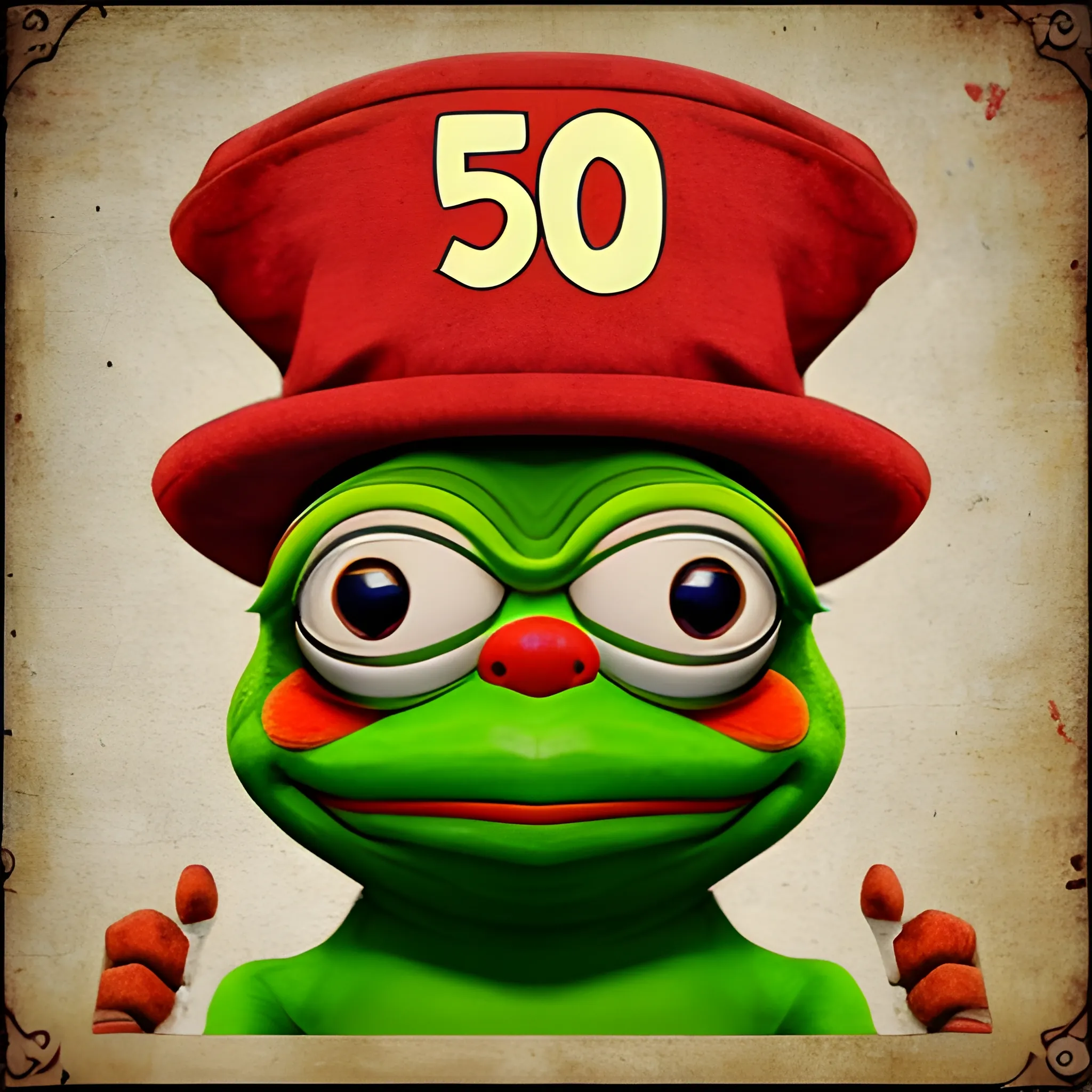 Pepe the frog from the meme, with a clown hat on his head, holding in his paws a sign with the inscription: "502"