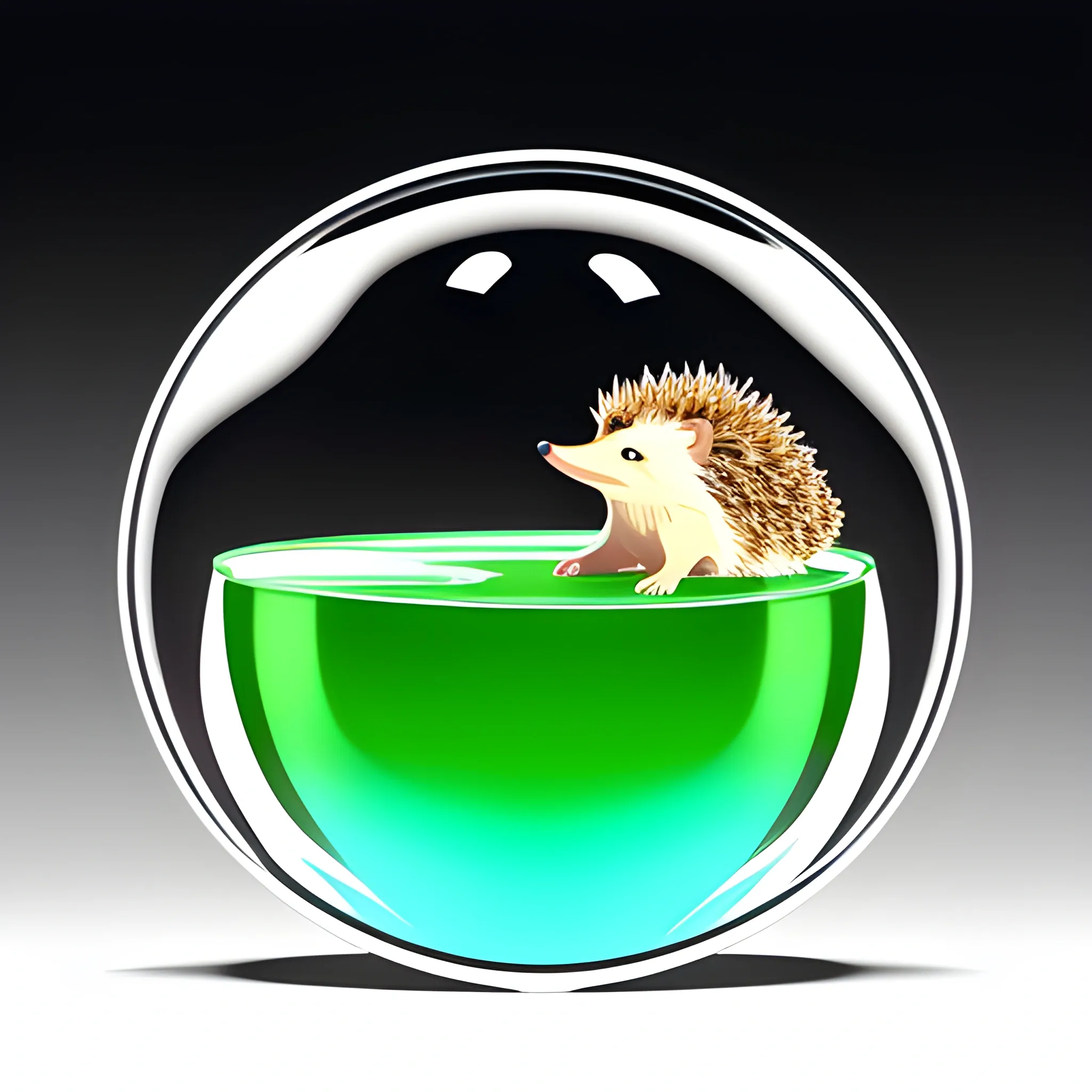 The hedgehog is sitting in a glass of mahito, Sticker, Exhilarated, Secondary Color, Disney Pixar, Contour, Vector, White Background, Detailed