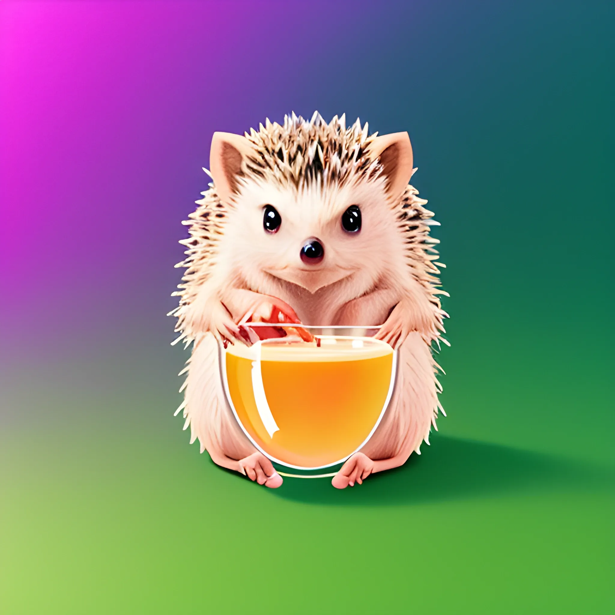 The hedgehog is sitting in a glass of mahito, Sticker, Exhilarated, Secondary Color, Disney Pixar, Contour, Vector, pink Background, Detailed