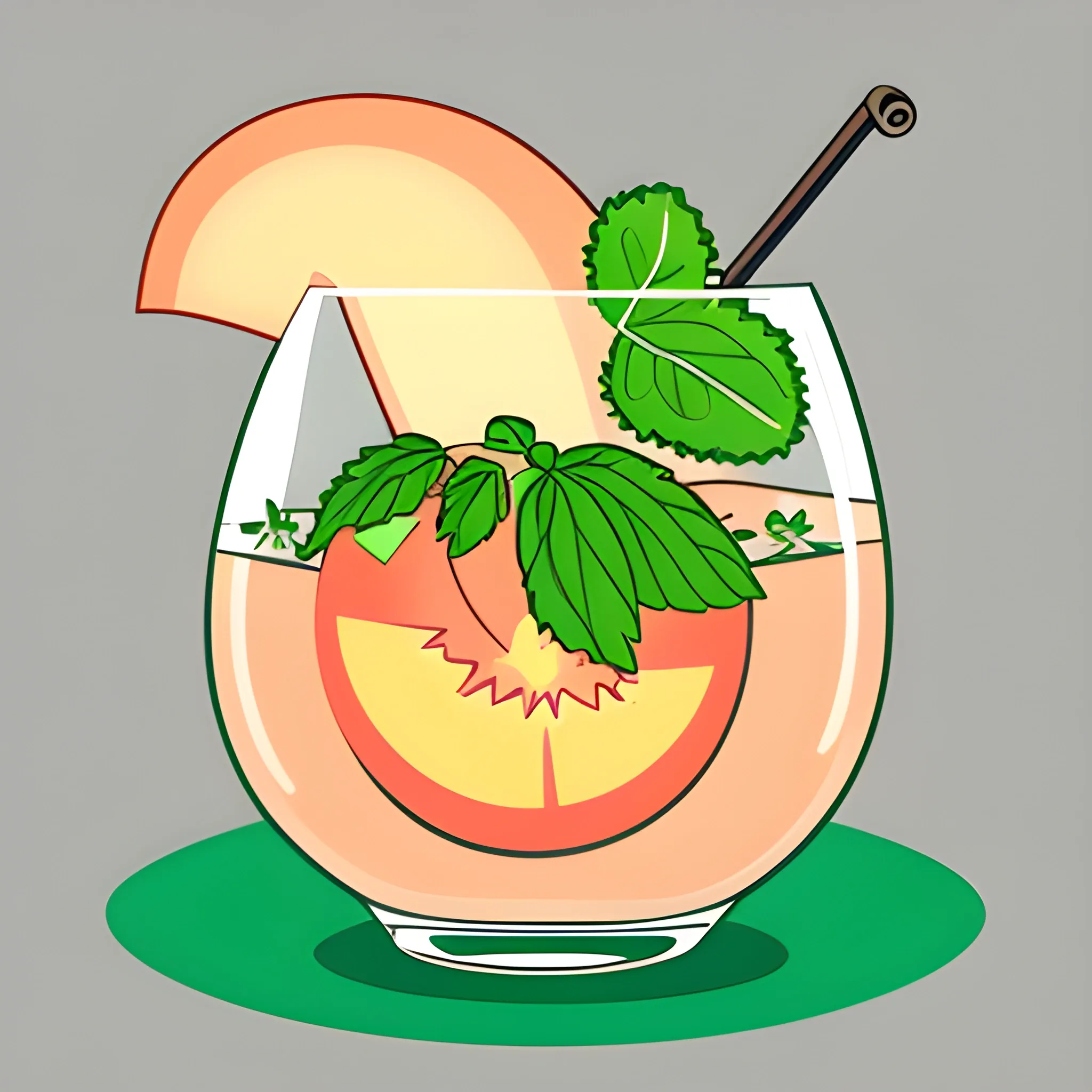 A hedgehog is bathing in a glass of mojito. The background is a neutral light peach color. A vector image. Cartoon style.