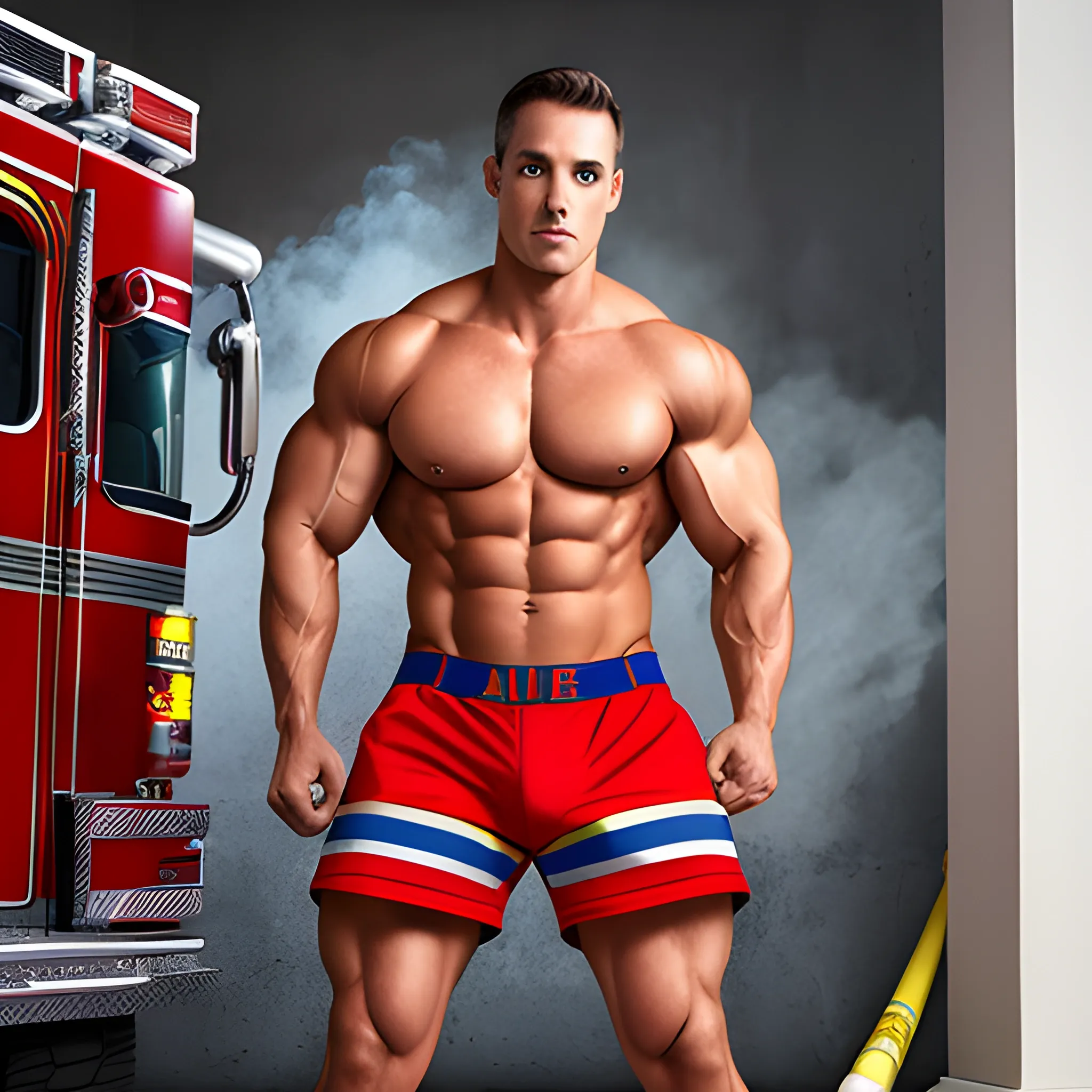 Firefighter muscular underwear full body picture