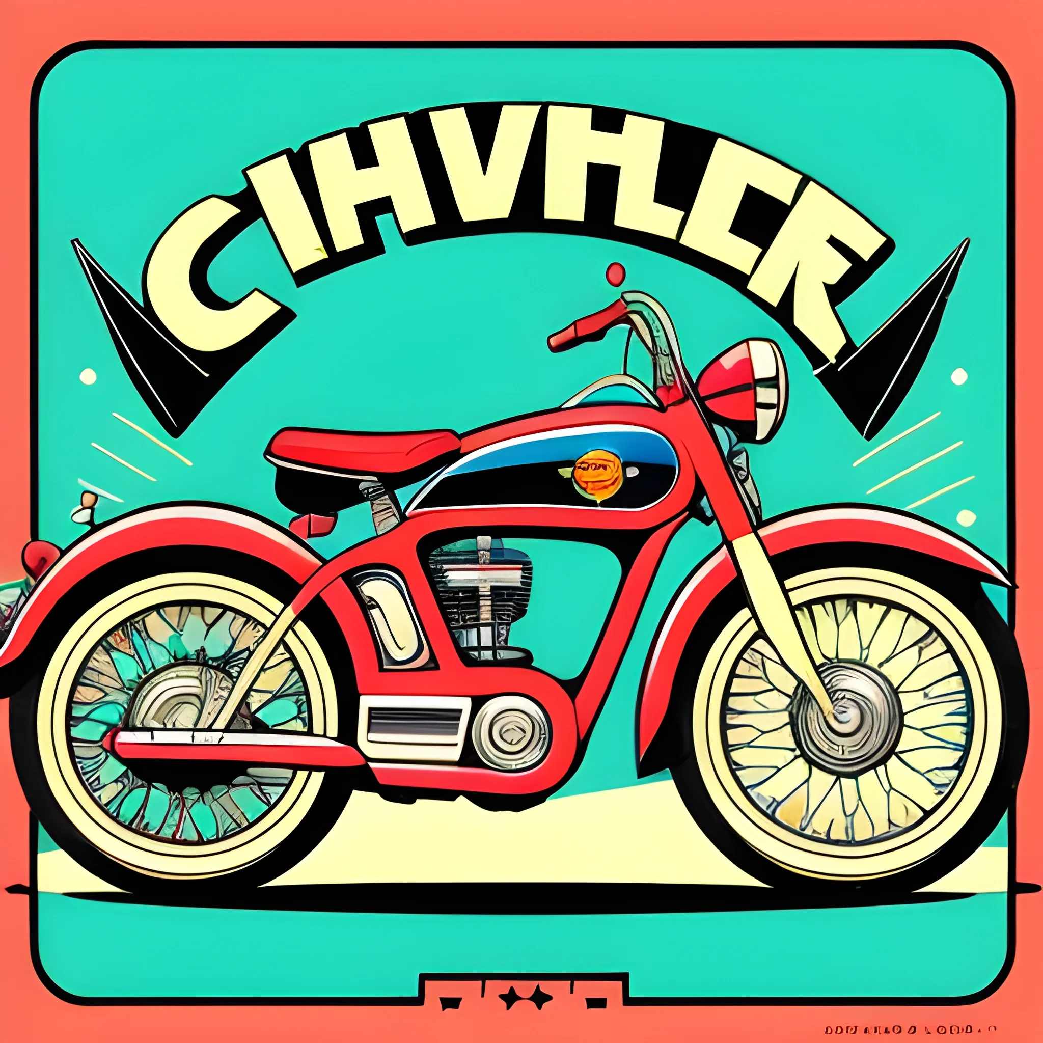 Retro-themed head tube badge for a bicycle, featuring the classic design of a 1967 Chevrolet C10 pickup truck. Incorporate detailed graphics, like the iconic grille pattern or rounded fenders, in a stylized, comic book-inspired aesthetic. Add some bike-specific elements, such as a chain or wheels, seamlessly integrated into the design. Use bold lines and bright colors to evoke a fun, nostalgic feel.