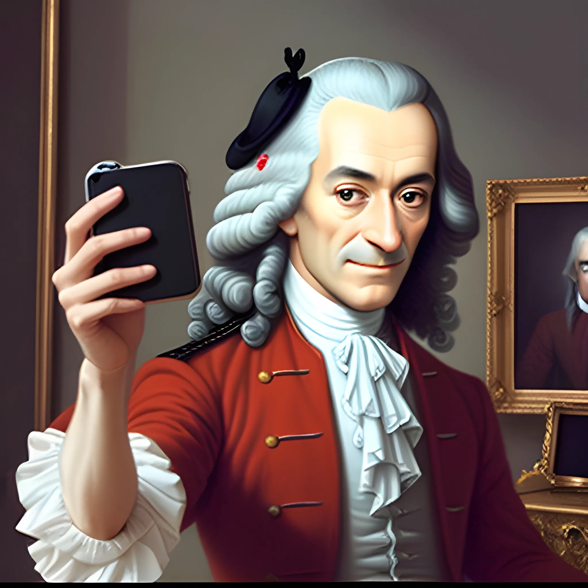 make a realistic selfie image from selfie camera of voltaire taking a selfie with today top celebrites + make the image so realistic