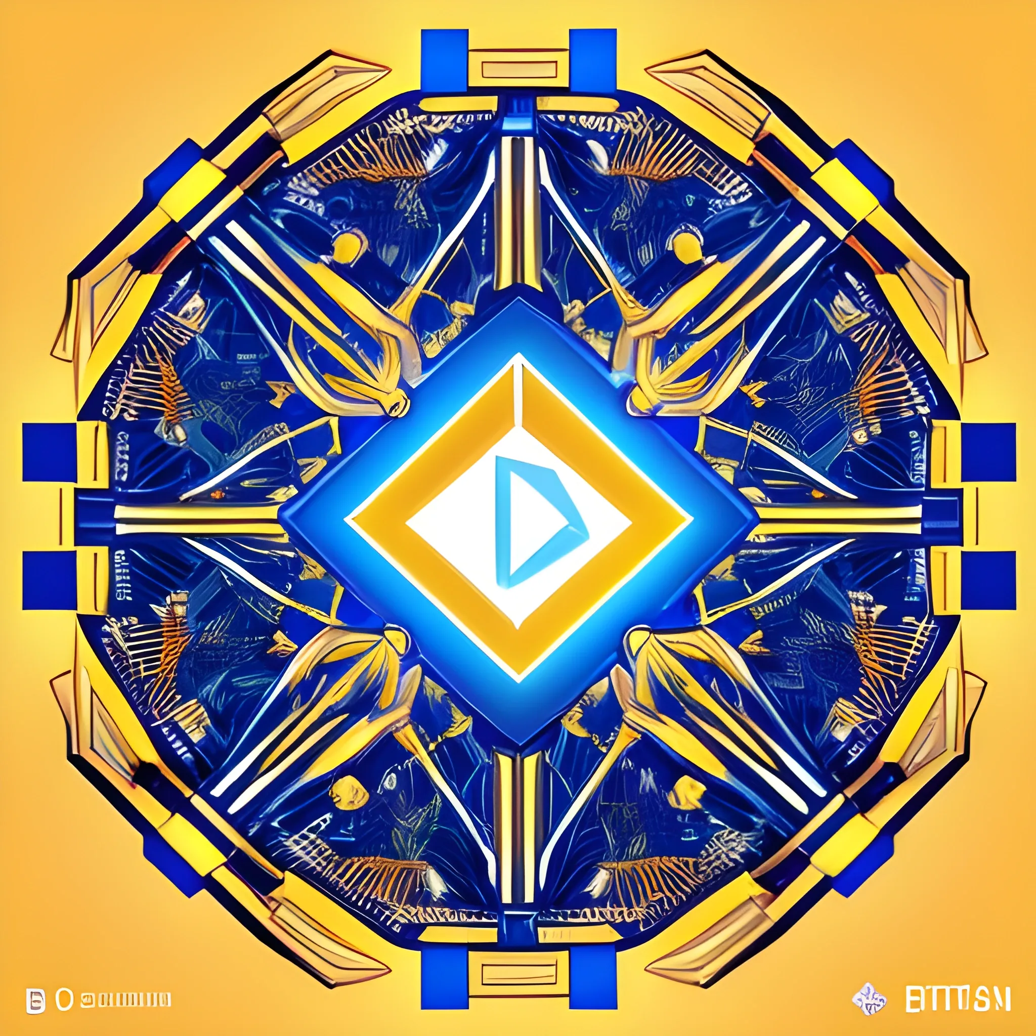 A dynamic digital artwork combining the concepts of blockchain, cryptocurrencies, and freedom. The central focus should be a stylized network of interconnected blocks and chains, symbolizing blockchain technology. Integrate elements like digital coins (Bitcoin, Ethereum), and subtle symbols of freedom, such as a stylized bird or a broken chain link. The background should feature abstract patterns in a color palette of deep blue, gold, and white, with glowing accents to convey innovation and decentralization. The overall composition should evoke a sense of empowerment and technological advancement, Trippy, Cartoon