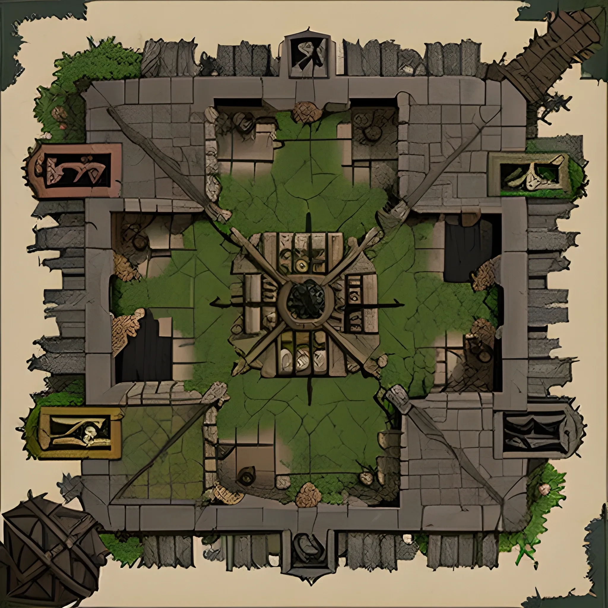 top-down D&D battle map, Dark Souls style, graveyard