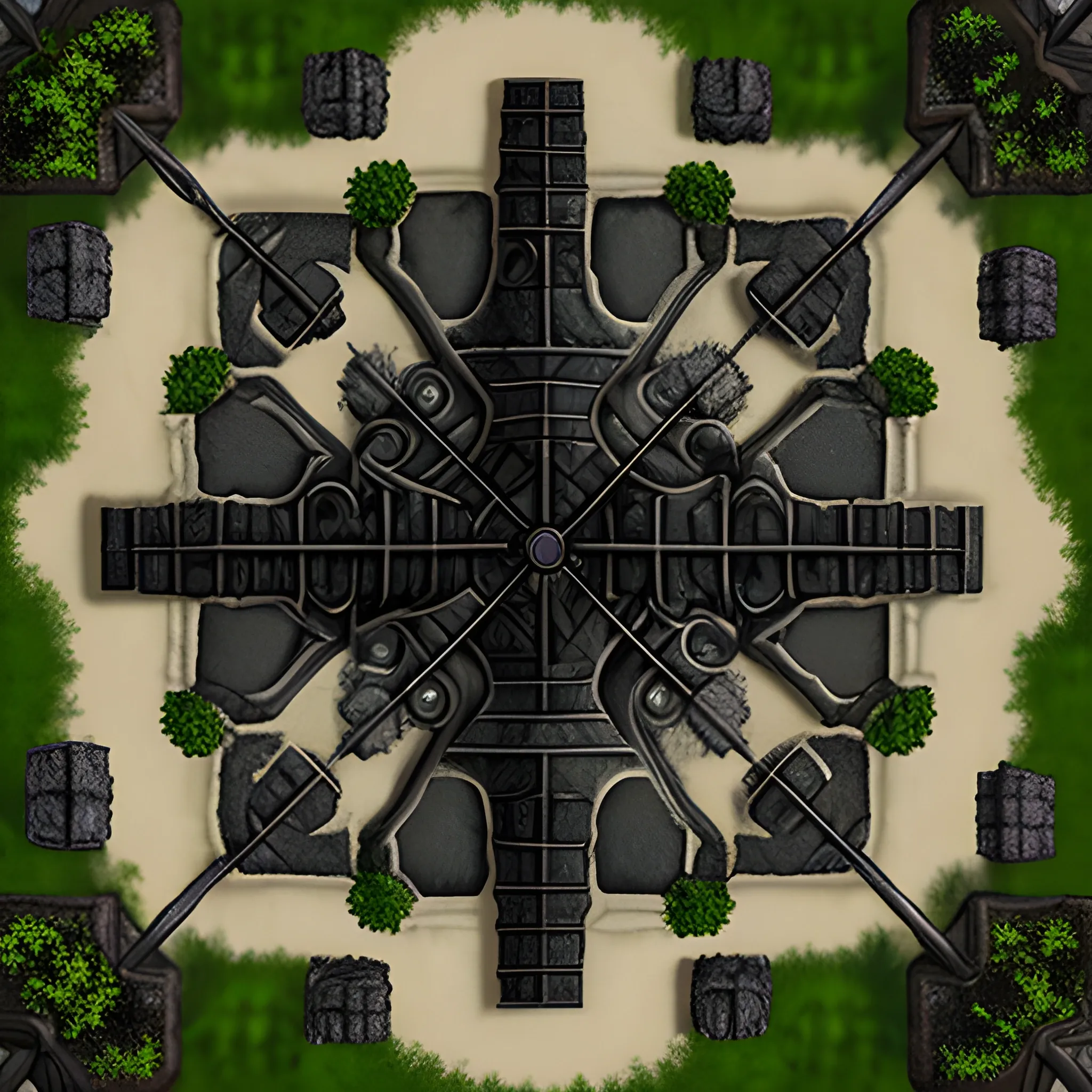 top-down view, Dark Souls style graveyard