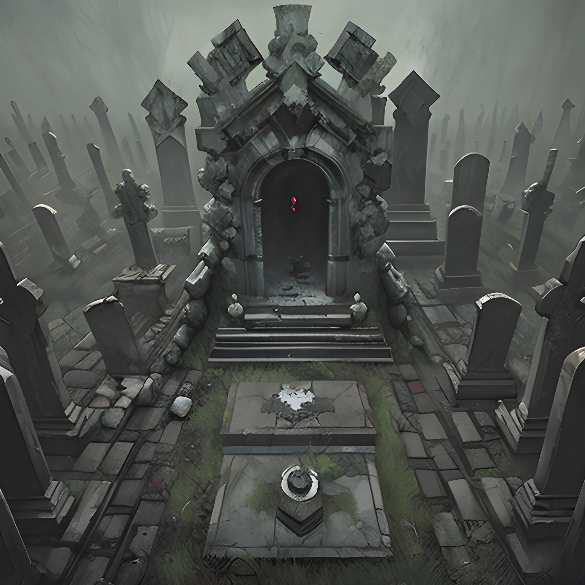 top-down view of a necropolis graveyard, artist Artem Demura