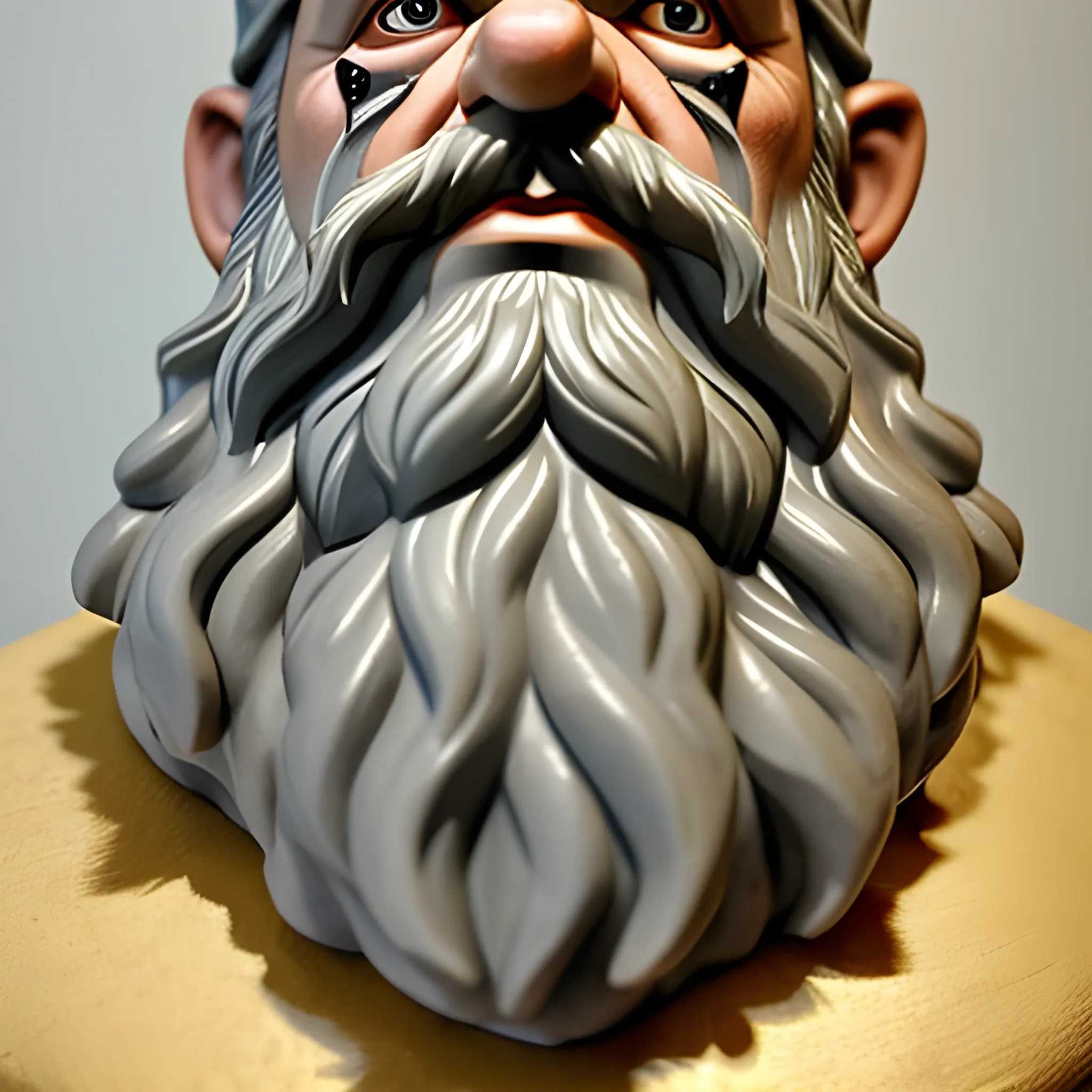 bust of grey haired Tolkien esque dwarf with braided beard and haunted green grey eyes with strong shoulders with facial scars wearing a dwarven helm; make the dwarf scowl