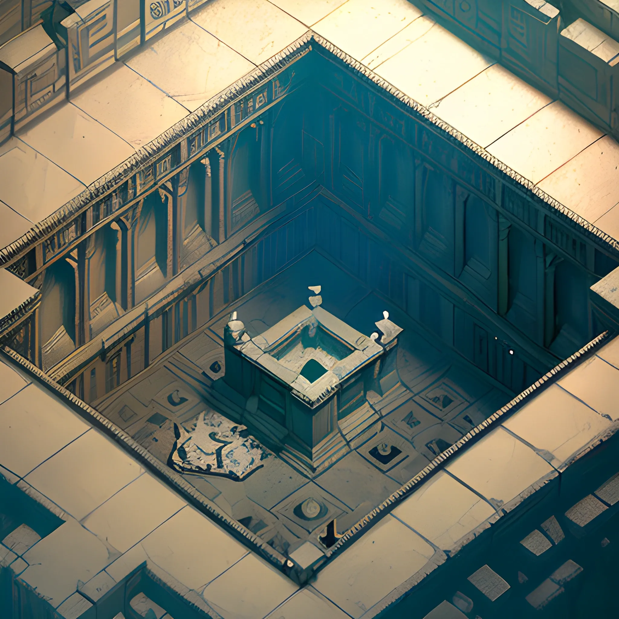 Grand mausoleum dungeon interior, isometric view, artist Artem Demura