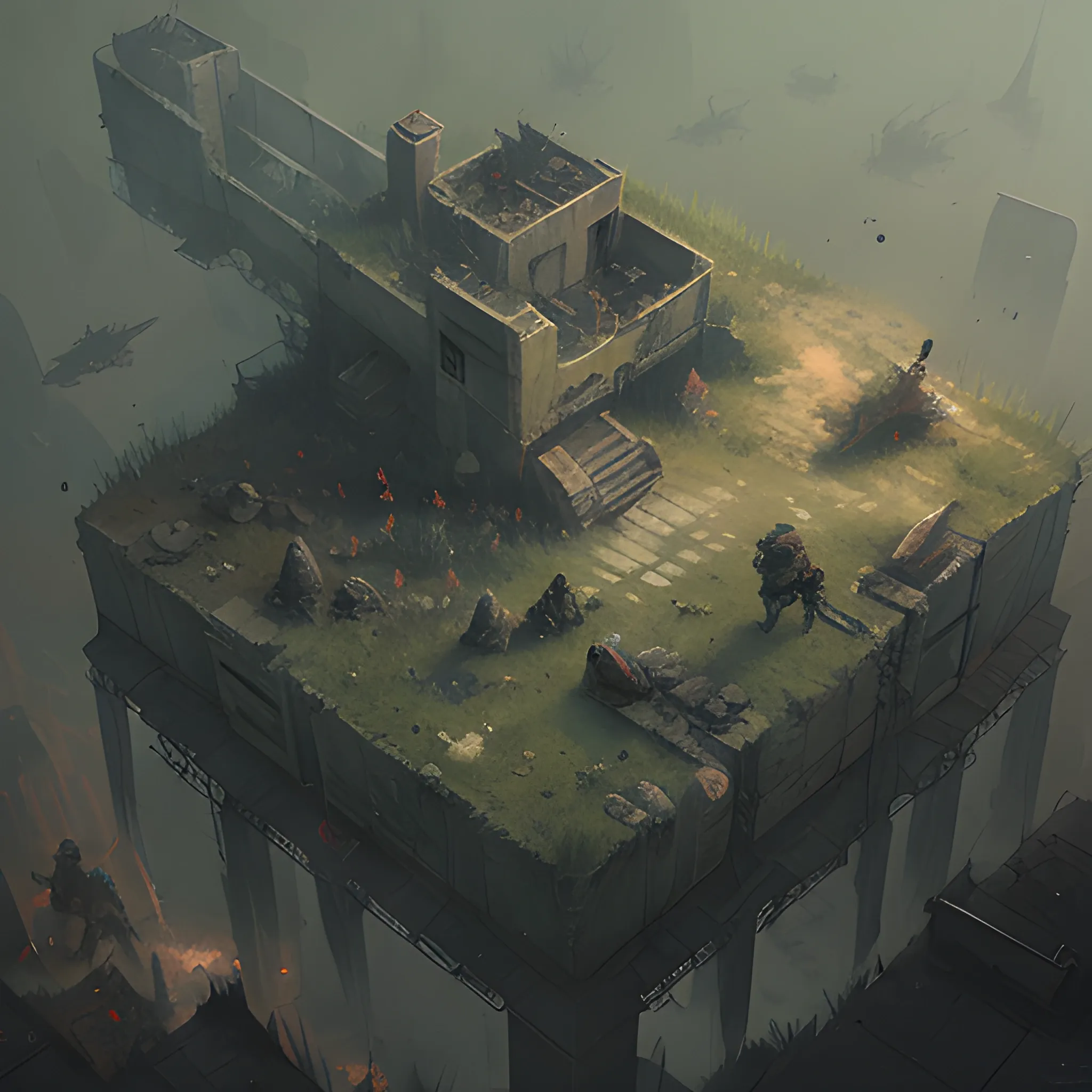 forgotten battlefield, isometric view, artist Artem Demura