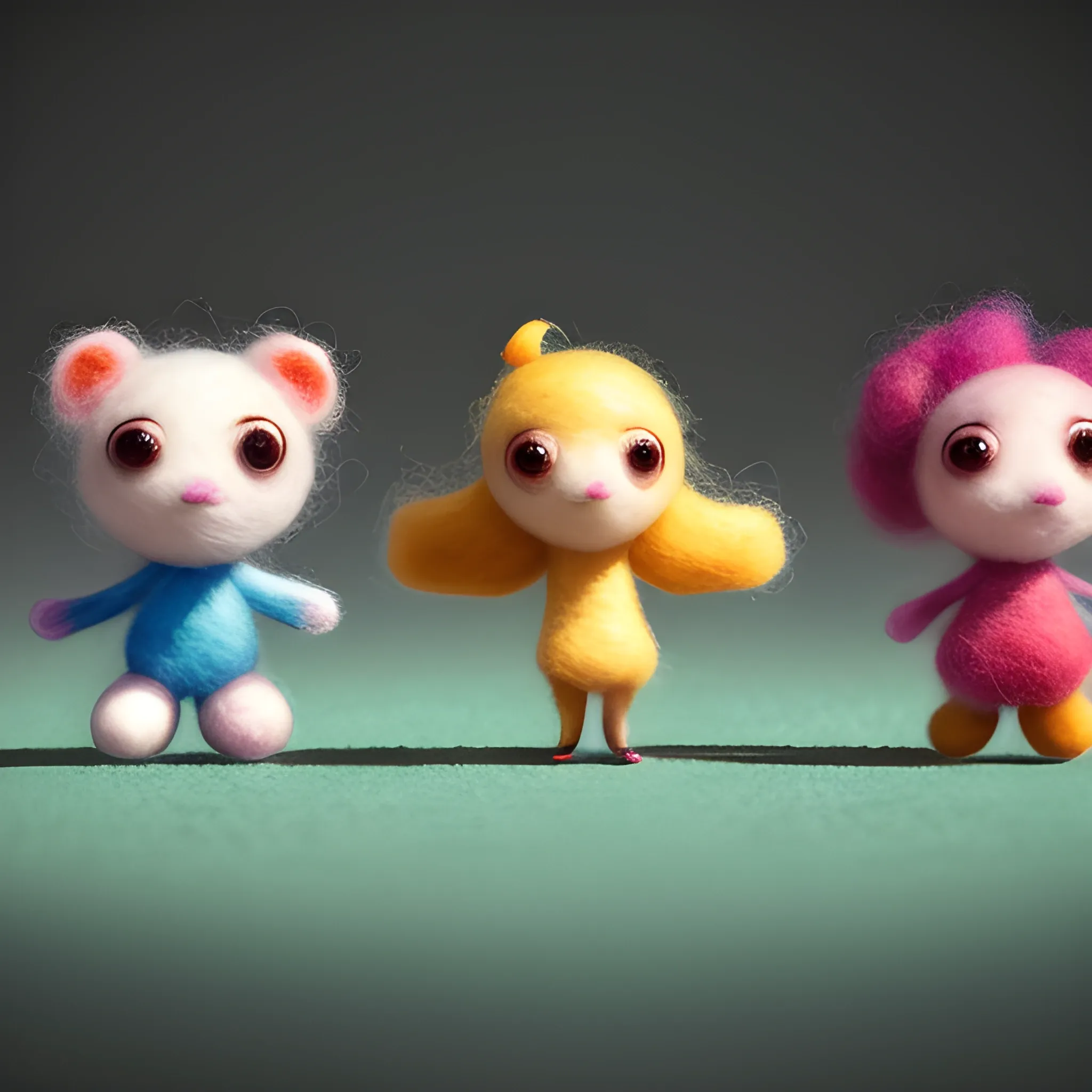 4 cute characters in 4 quarters in 100 meters race, with different name tag: “1,” “2,” “3,” and “4,”. 3D view, product beauty shot , by antonio gaudi needle felting teture ,beautiful light in pixar style,award-winning, expertly crafted, meticulously composed photography, creative, 8k, rim light, dynamic lighting , TIFF
