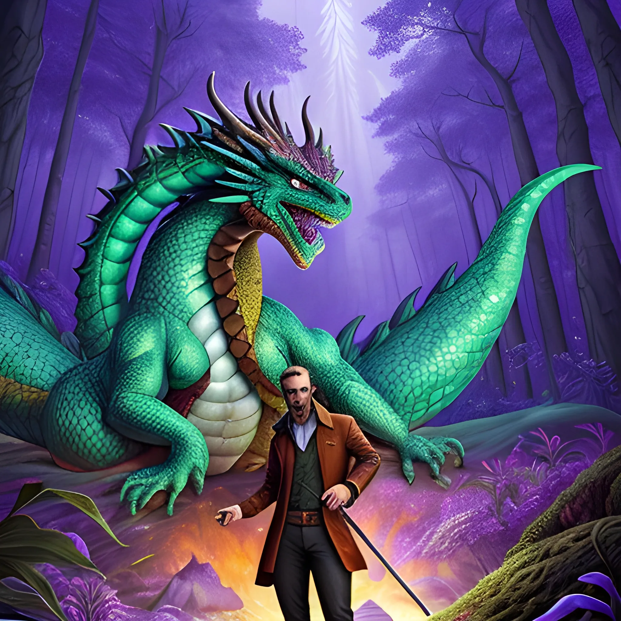 imagine la première de couverture d'un ebook contant l'histoire d'un petit garçon nomé Lucas et un dragon dans une forêt enchanté. le dragon et le petit garcon doivent figurer sur l'image que tu vas généré. , Trippy