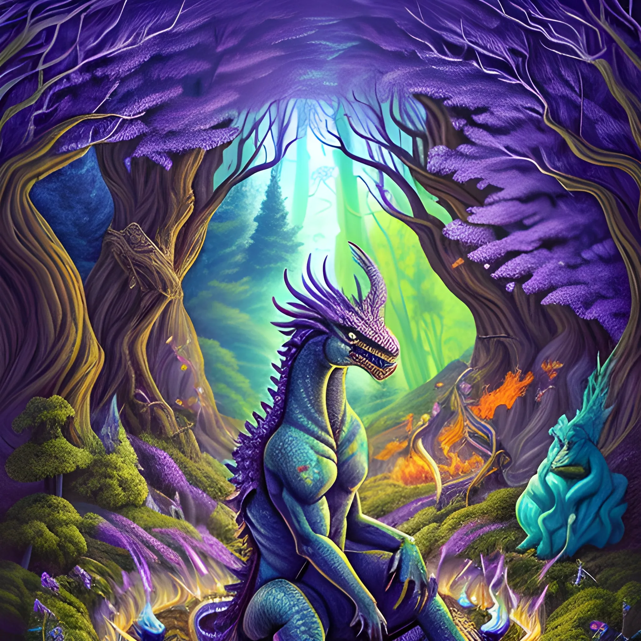 imagine la première de couverture d'un ebook contant l'histoire d'un petit garçon nomé Lucas et un dragon dans une forêt enchanté. le dragon et le petit garcon doivent figurer sur l'image que tu vas généré. , Trippy