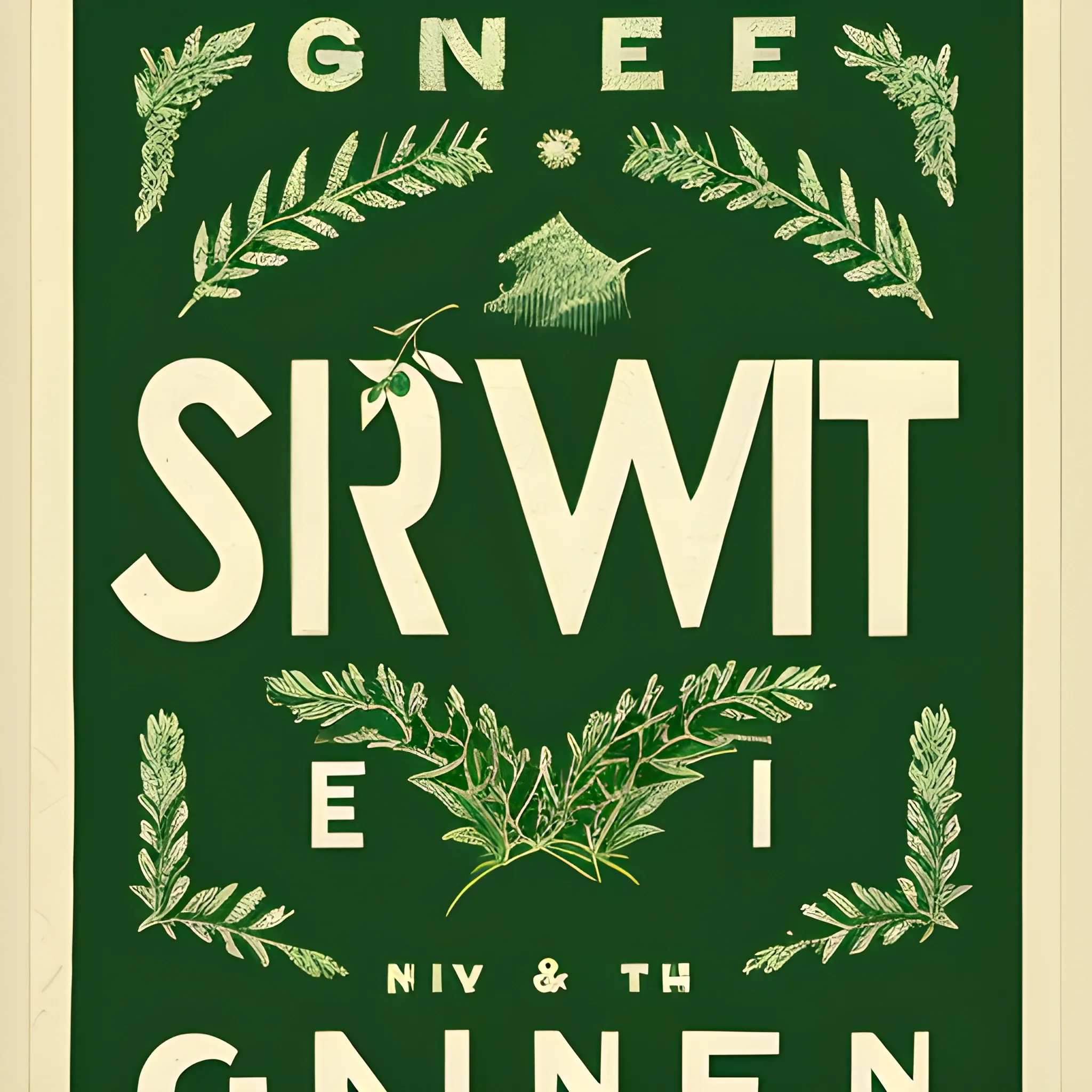 poster, text: Home sweet GIN, classic style, juniper bush through the word GIN. Gin in classic typografic and the rest in modern font