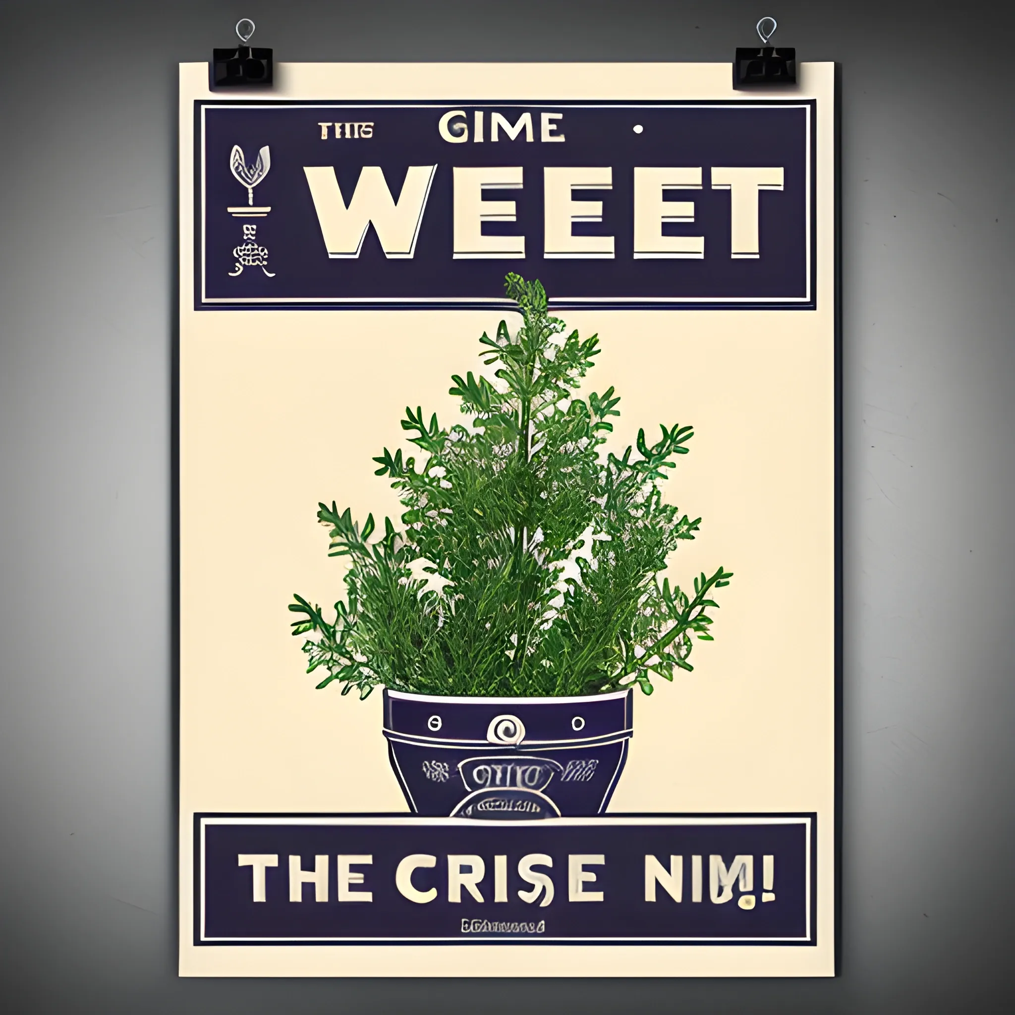 poster, text: Home sweet GIN, classic style, juniper bush through the word GIN. Gin in classic typografic and the rest in modern font, more abstract