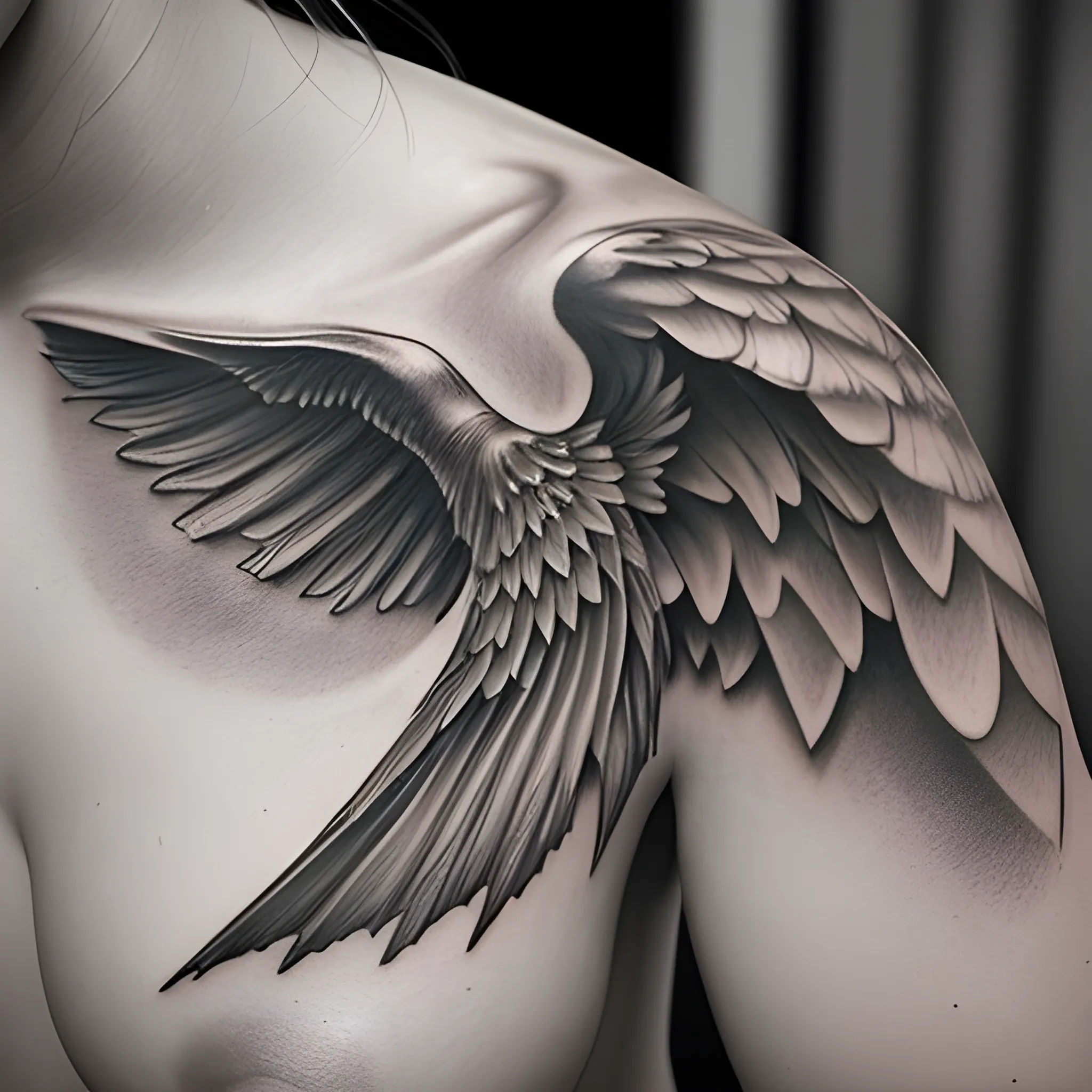 , Pencil hyperrealism tattoo angel beautiful and detailed