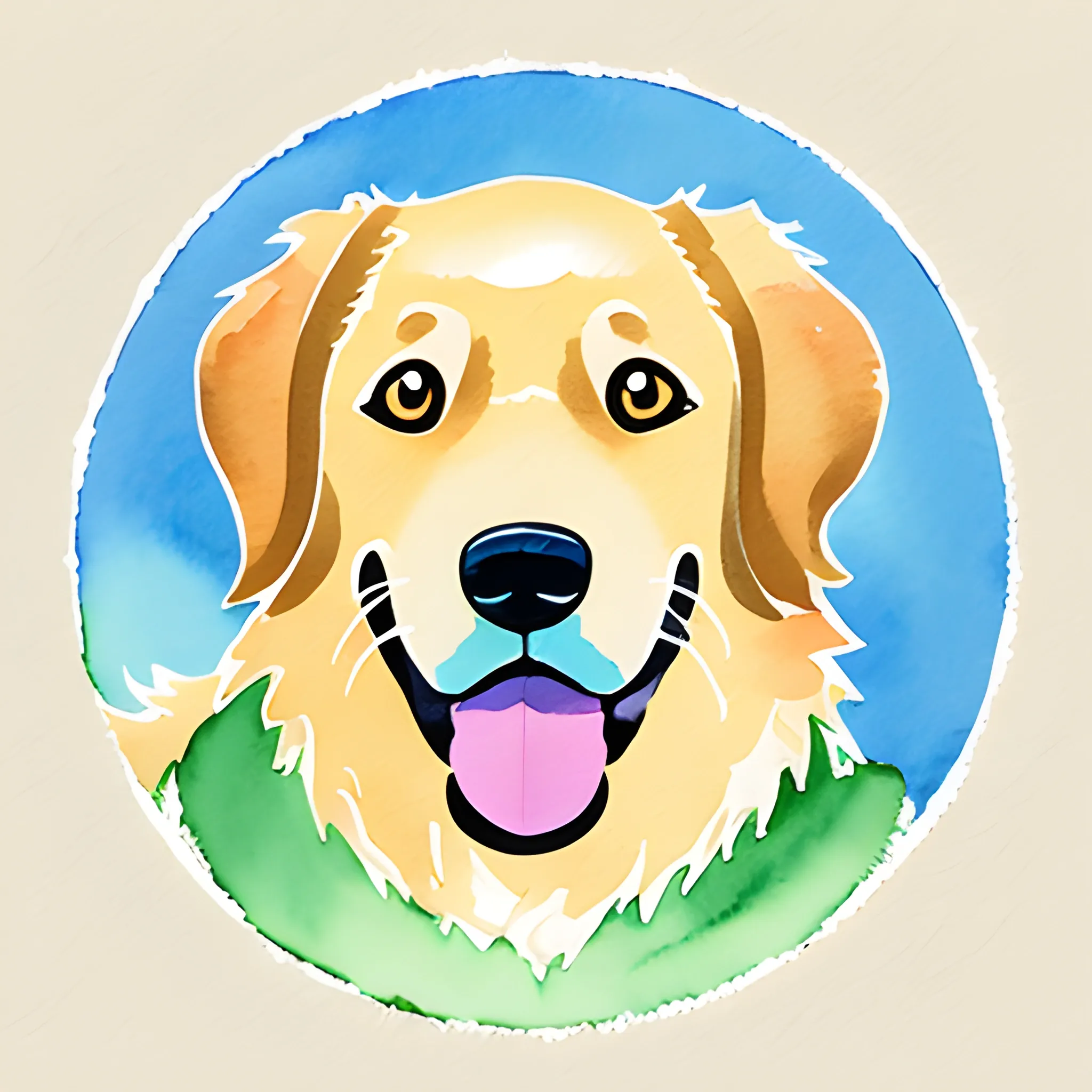 create a logo image from a golden retriever dog face on Studio Ghibli style, Water Color