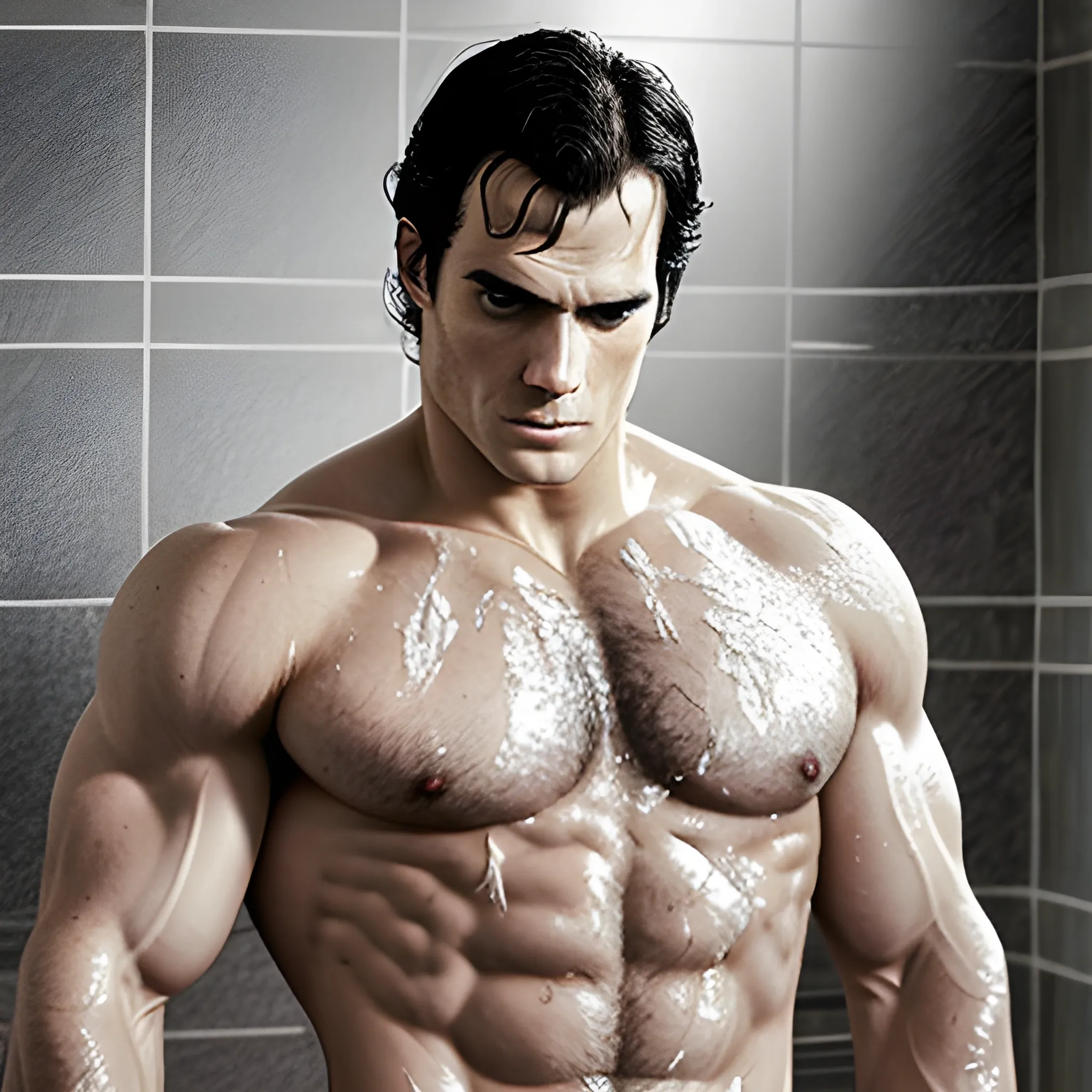 Henry Cavill abs towel coming out of shower