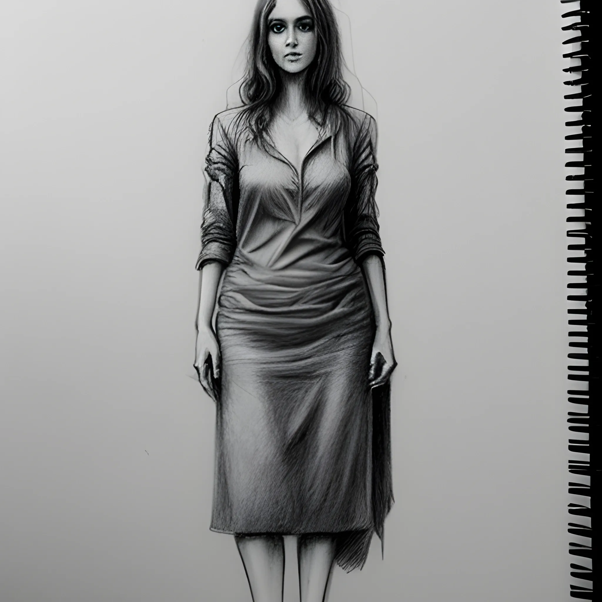 , Pencil Sketch, woman, very tall, 
