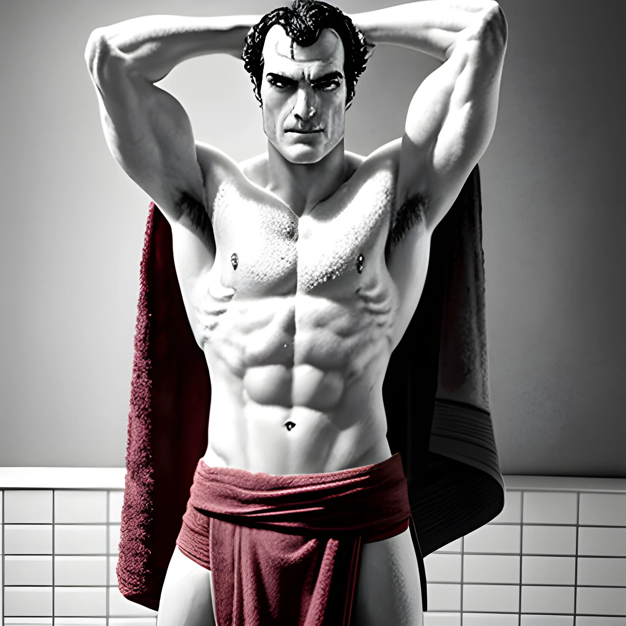 Henry Cavil abs towel coming out of shower uncensored  full body picture