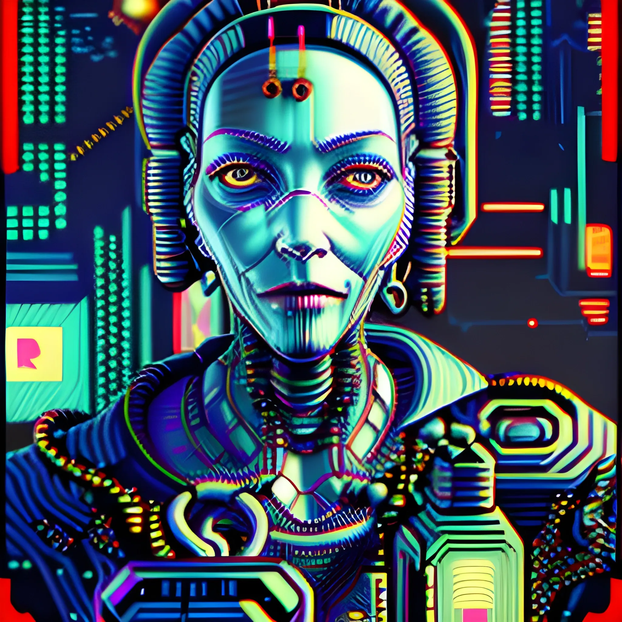 (photorealistic:1.5)(a photo from 1985 of a beautiful 50yo woman) midrif,  (dark:1.3), in the style of (cyberpunk futurism:1.5), (african influence:1.3), etam cru, light blue and gold, michael creese, steelpunk, michael hussar, white background, best quality, high quality, editorial photo, absurdres, masterpiece, intricate detail, film grain, knees,(fine details, realism pushed to extreme, visible skin detail,color graded portra 400 film, remarkable color, ultra realistic, textured skin, detailed eyes,realistic eyes, remarkable detailed pupils, realistic dull skin noise)(white balance:1.1)