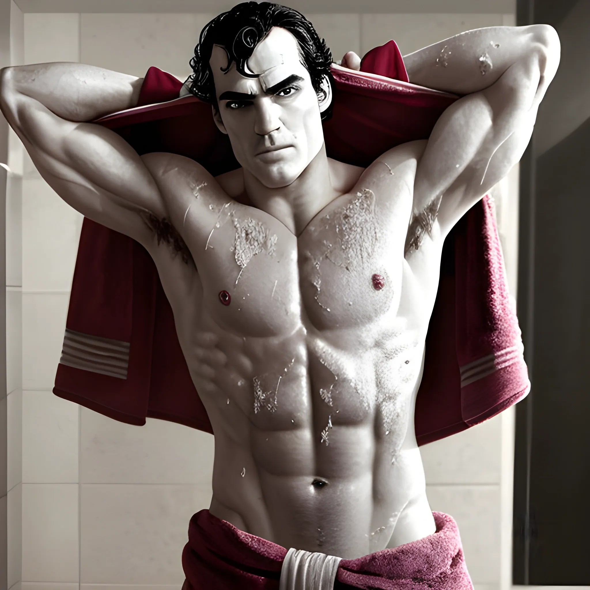 Henry Cavil abs towel coming out of the shower uncensored full body picture