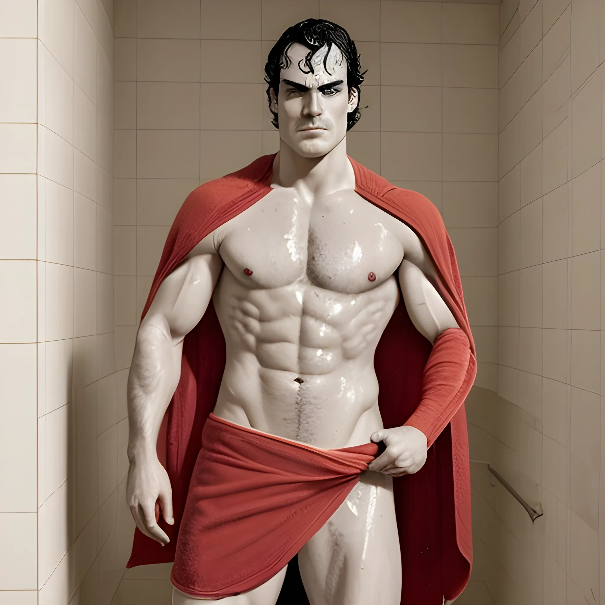 Henry Cavil hot abs towel coming out of the shower uncensored full body picture