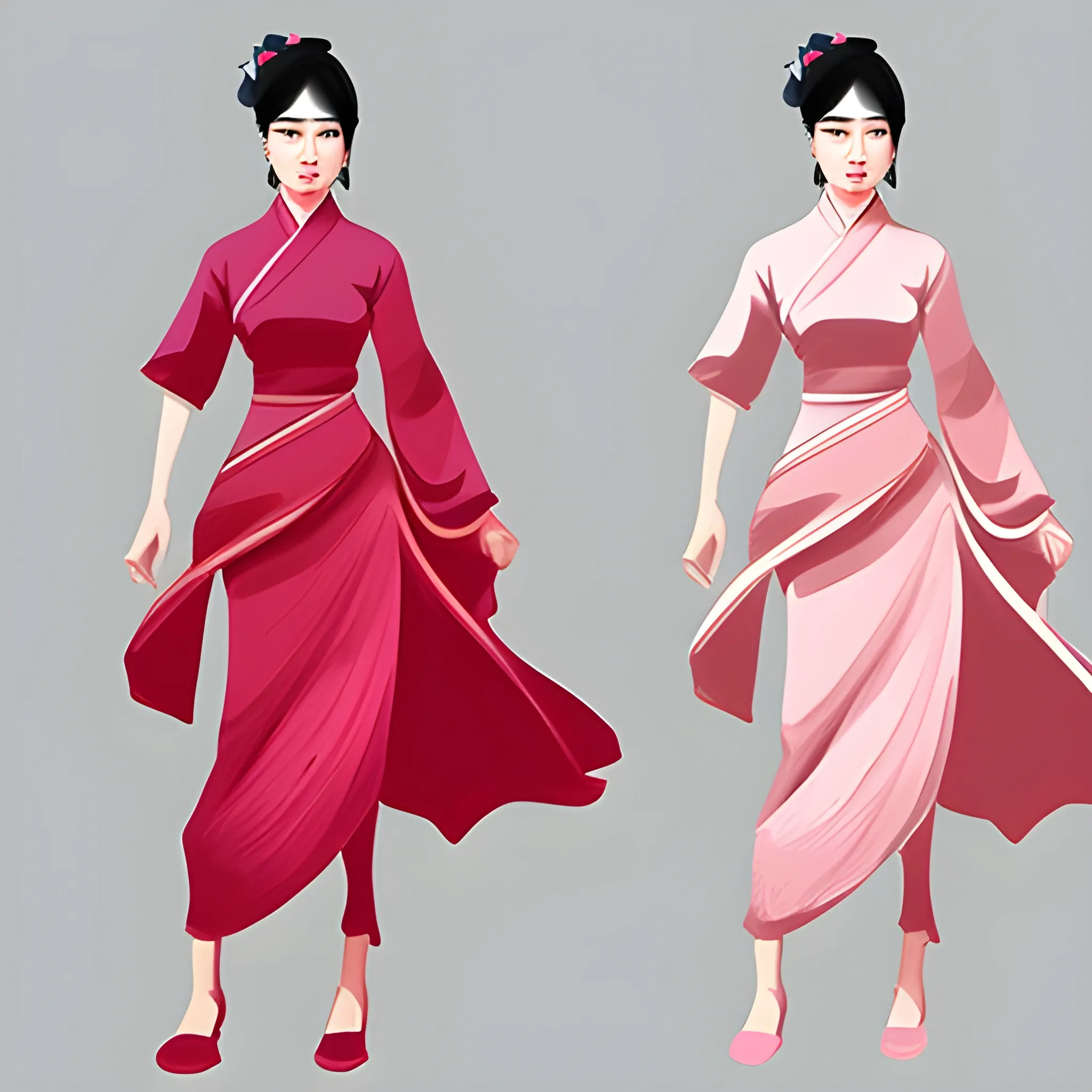 Draw a beautiful asian woman, standing and posing style digital painting