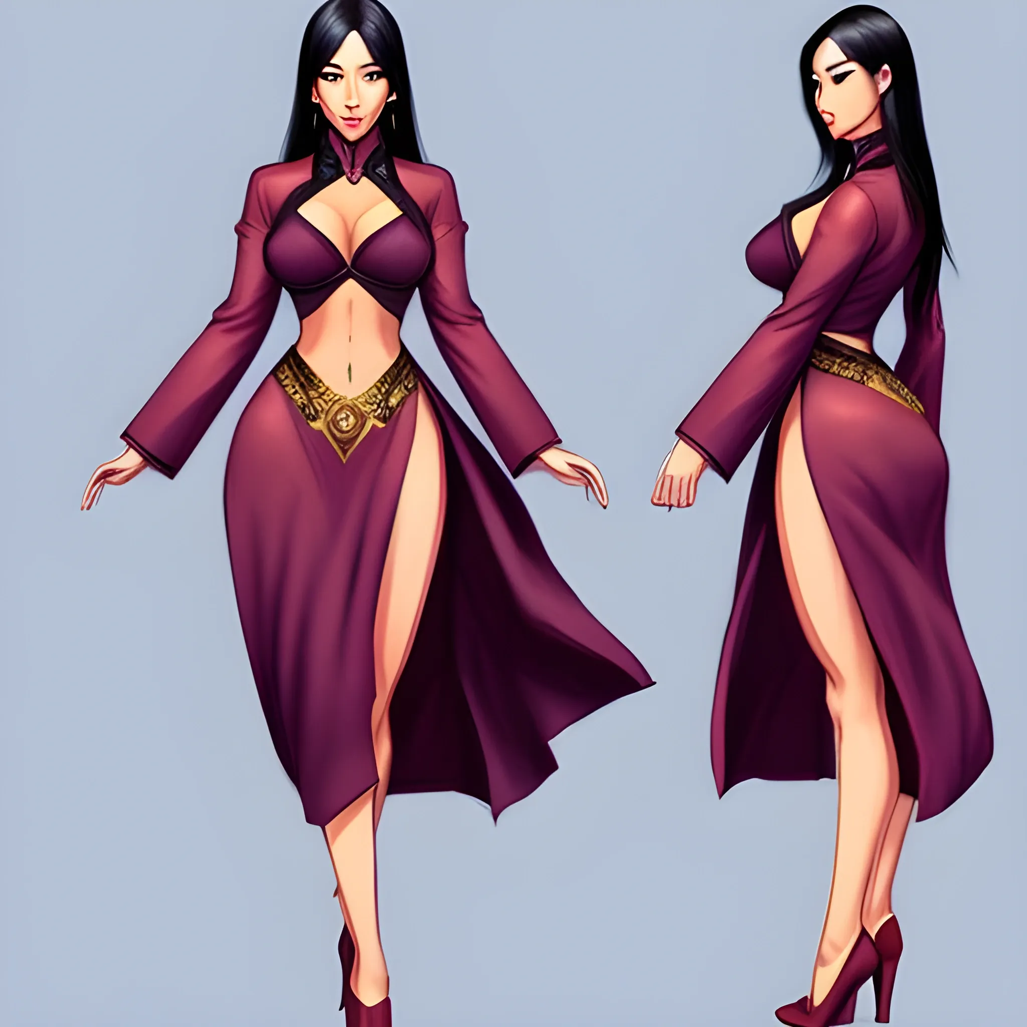 Draw a beautiful asian girl, standing and posing style digital painting