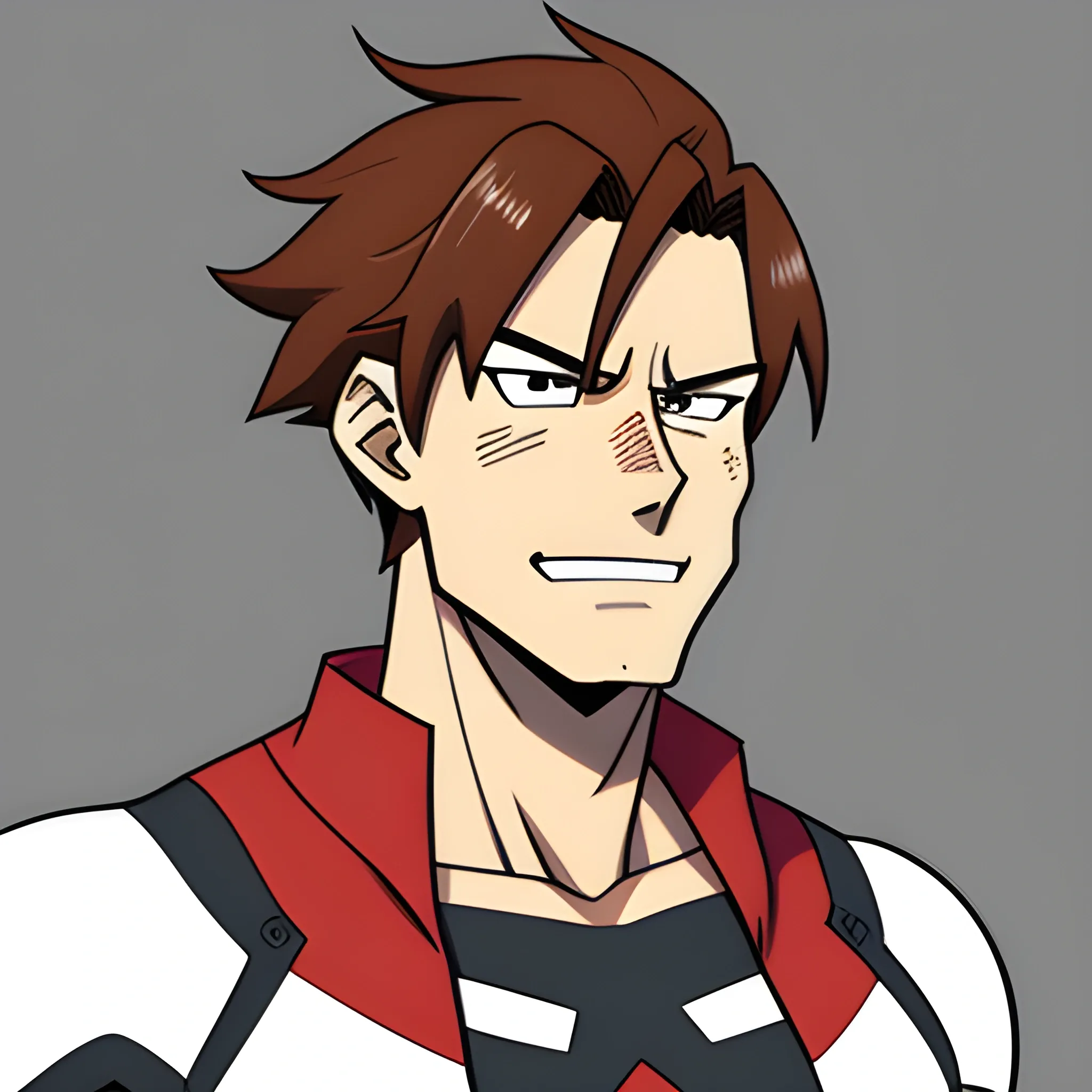 a tan boy with brown and red messy hair in my hero academia style