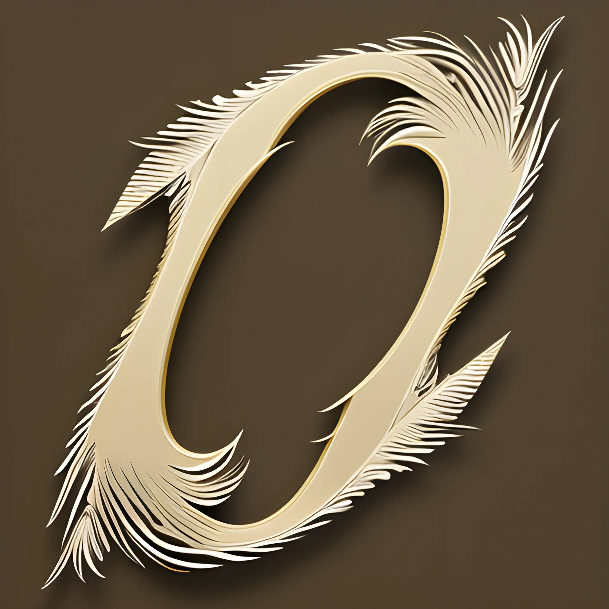 A stylized letter 'F' designed to resemble a graceful left wing. The vertical line of the 'F' curves slightly to resemble the shaft of a feather, while the horizontal lines extend out like layered, soft feathers. The texture should be delicate and feather-like, with shading to add depth and detail, evoking the appearance of bird feathers. The style is elegant, with smooth lines and flowing shapes. Set against a simple, light background that makes the wing-like letter 'F' stand out prominently