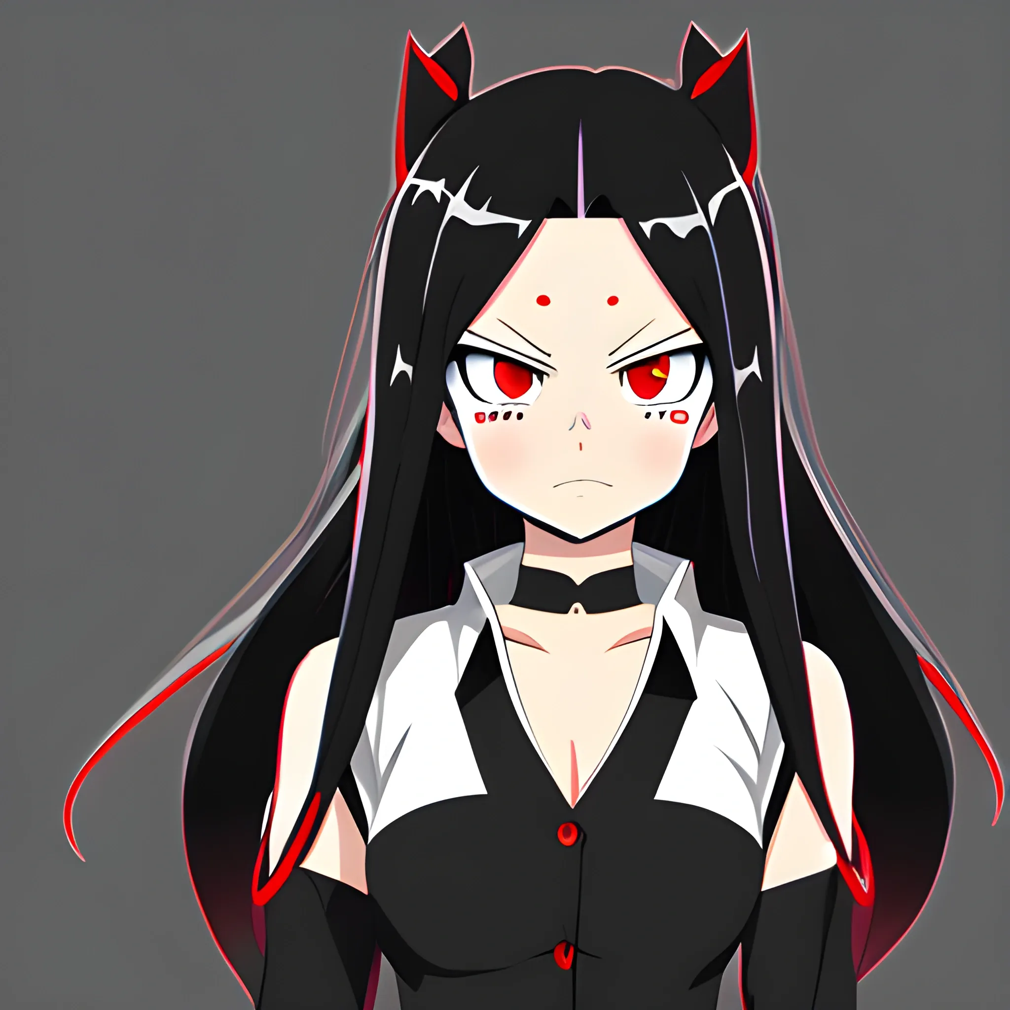 Long black hair  , red eyes in my hero academia style , anime art style 