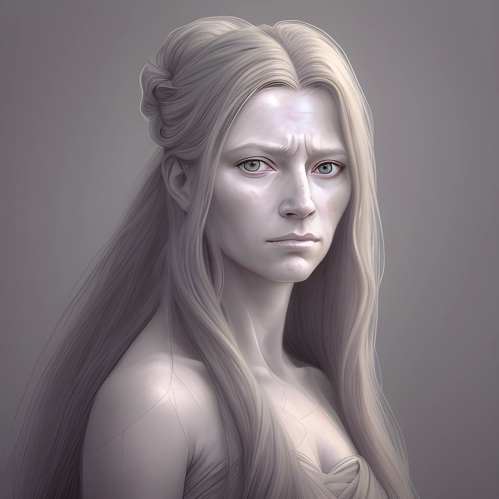 Prompt: stunning beautiful woman with long flowing hair, wearing an elegant dress, soft natural lighting, ultra-detailed portrait, realistic skin texture, serene expression, fantasy art style, by Artgerm and Gregory Thielker, 4k resolution

Negative prompt: ugly, poorly drawn face, generic features, low resolution, grainy, blurry, out of focus, bad anatomy, Pencil Sketch