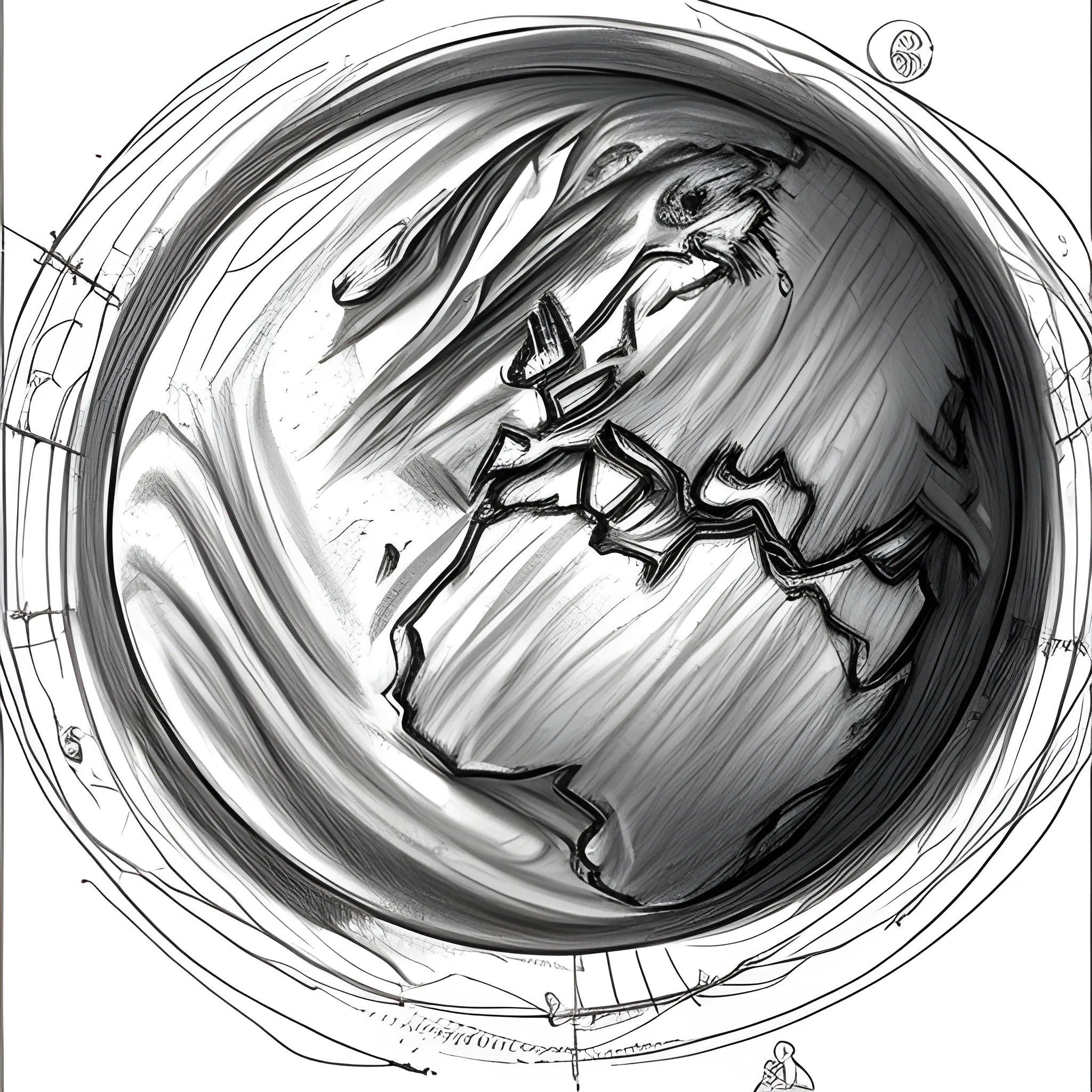 Generate a planet where we can see different life thing, from the smalets to biggest., Pencil Sketch