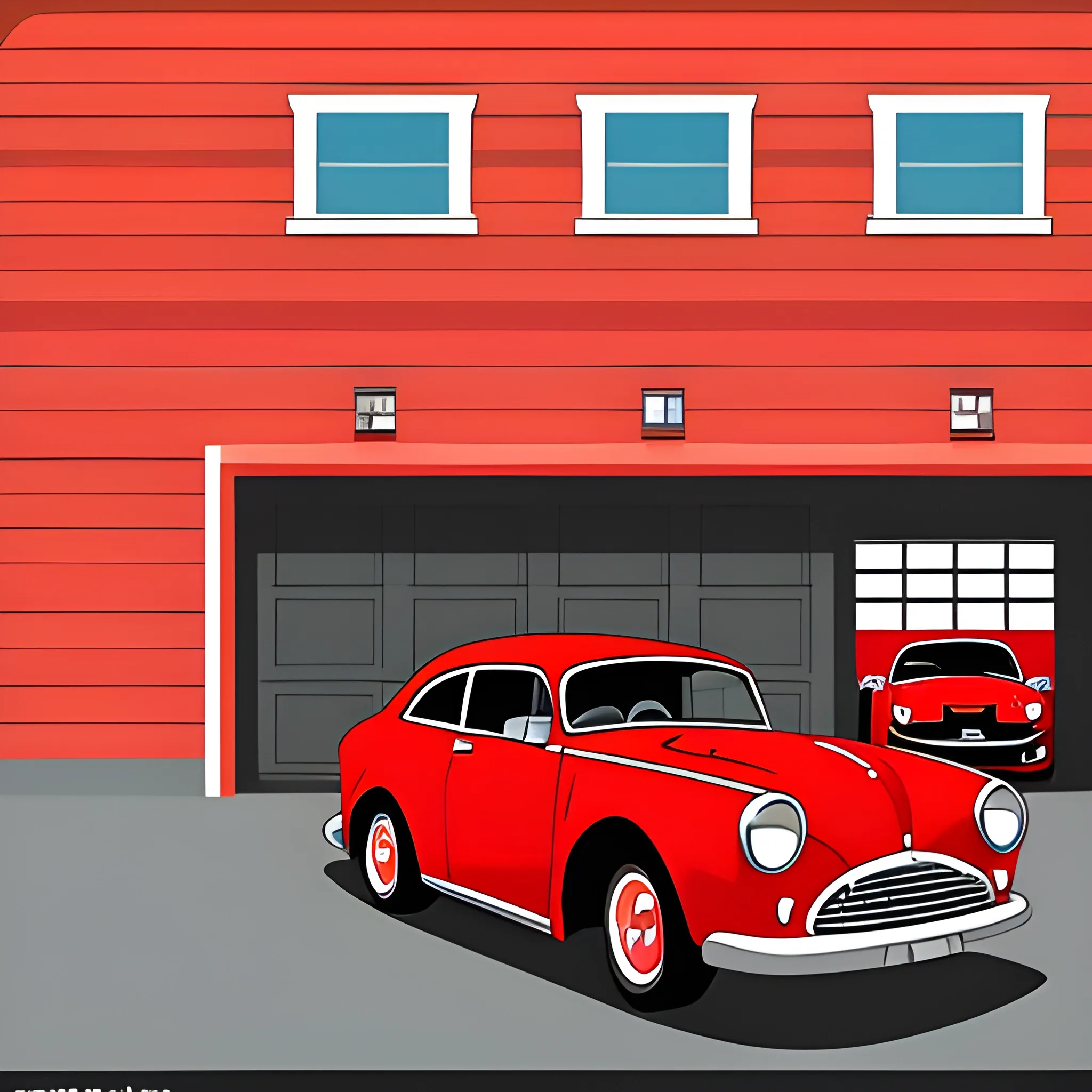 car garage and red cars, Cartoon - Arthub.ai