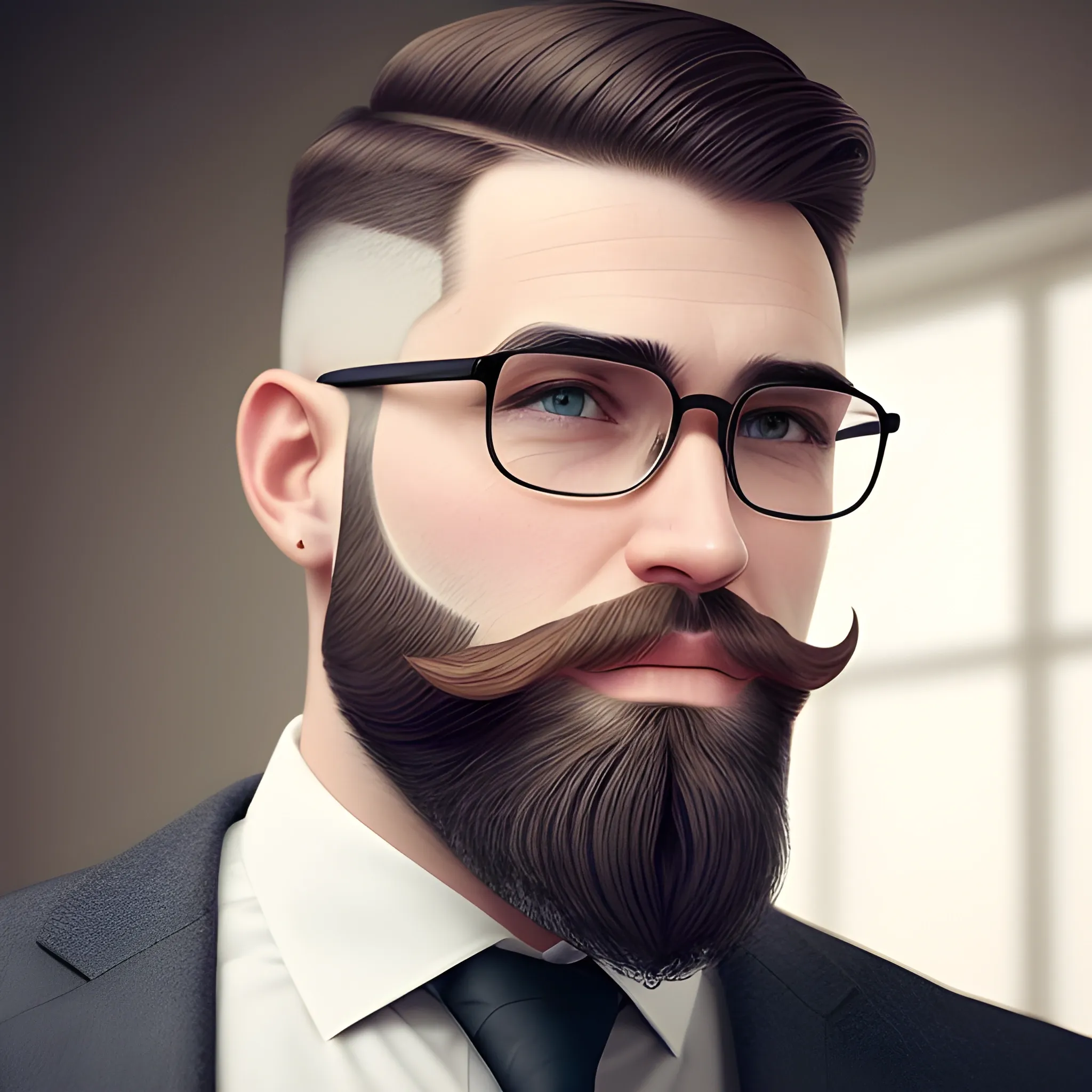 a solid adult man with a well-groomed beard and a haircut in the style of realism