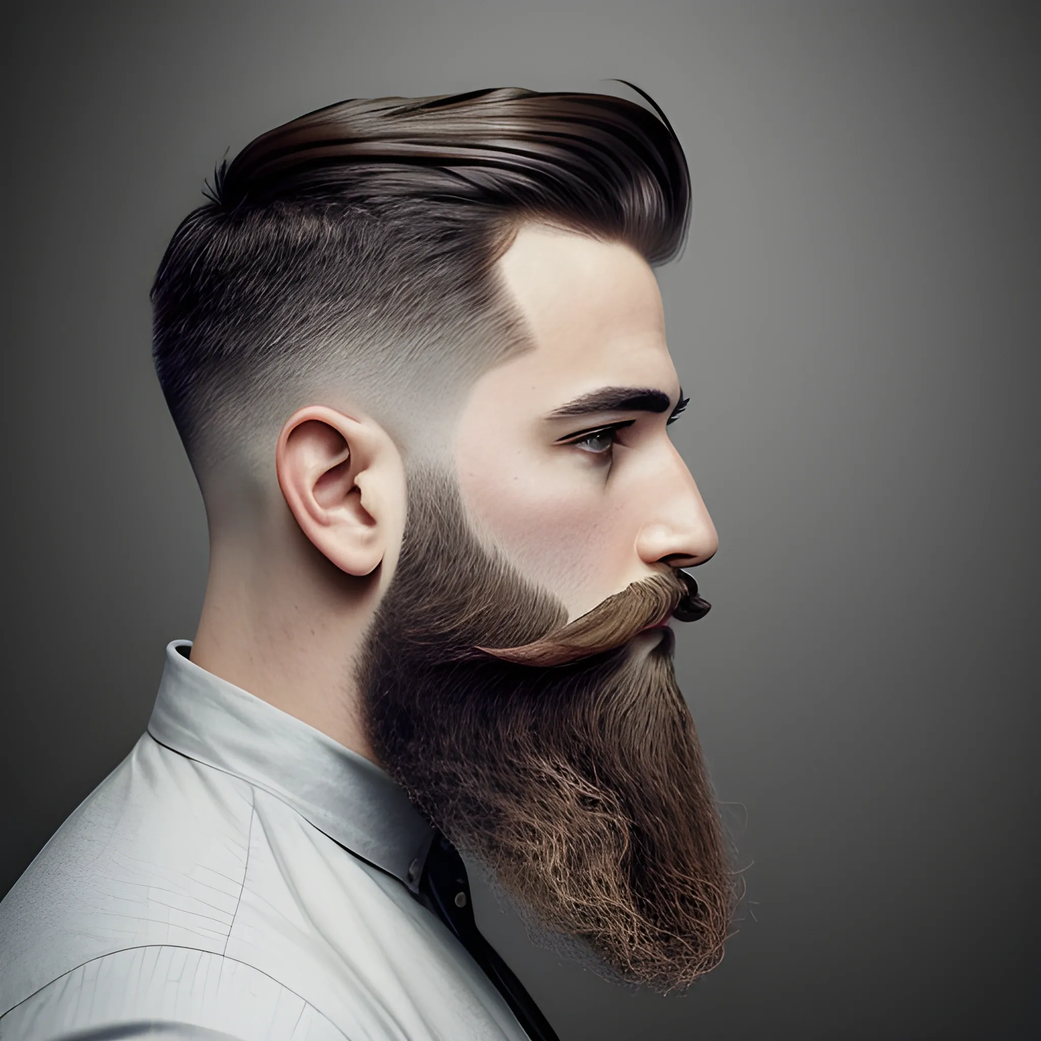 a respectable man with a well-groomed beard and haircut, a semi-profile view