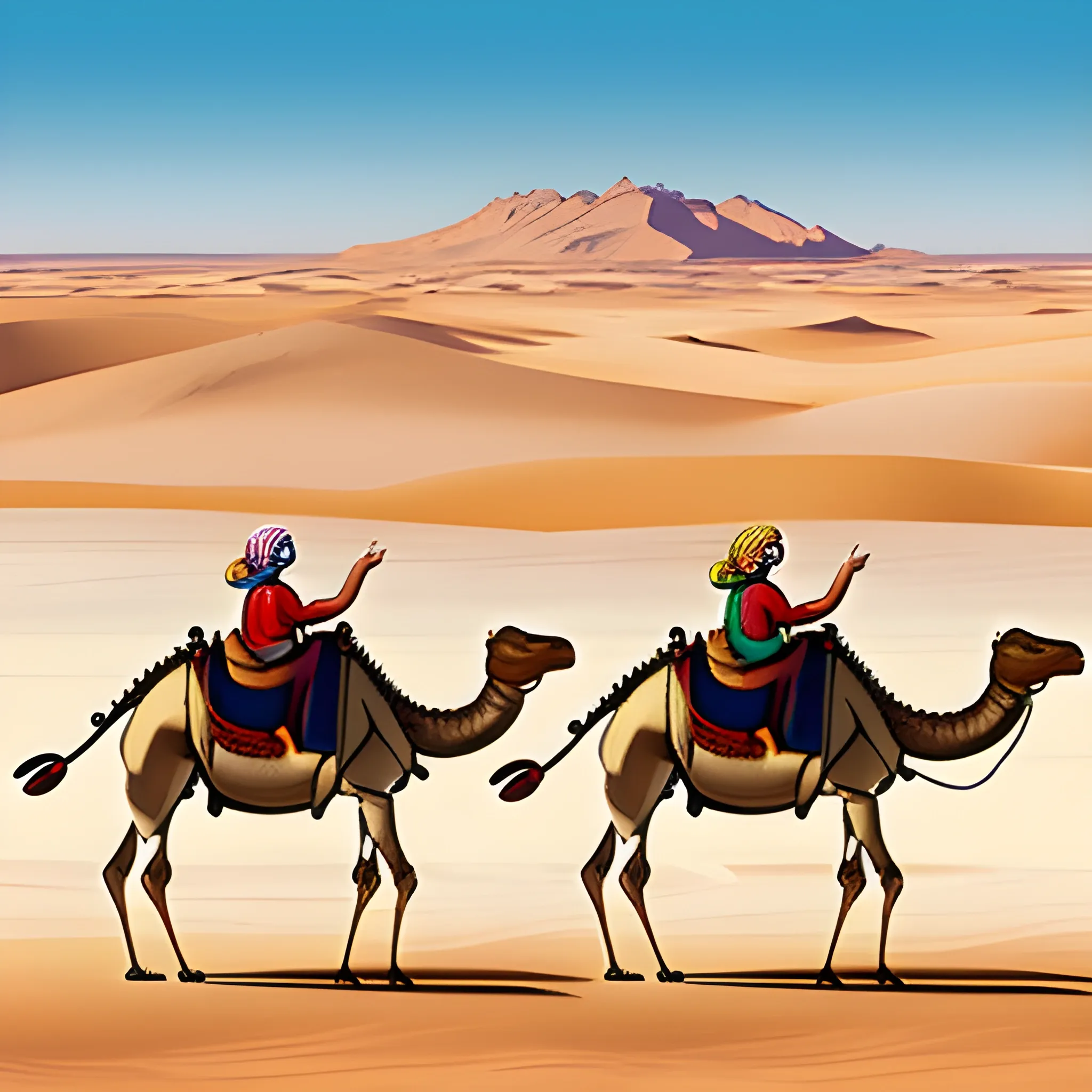 riding camels across deserts , Cartoon