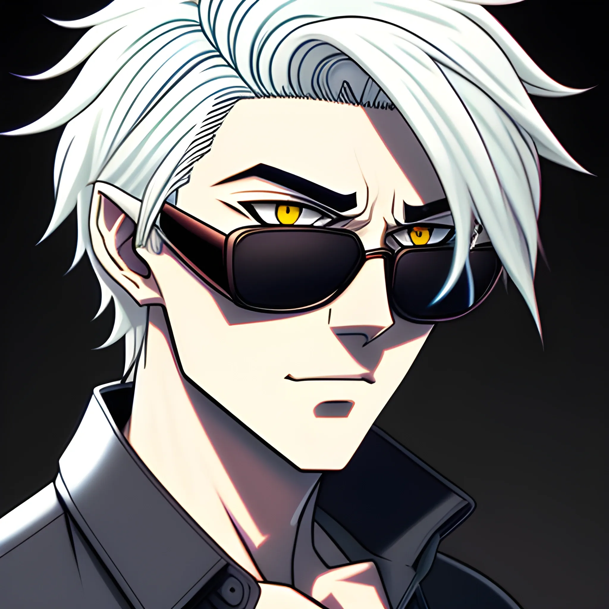 A Boy. Hikaru has ashy platinum blonde hair, which may appear slightly unkempt due to his chaotic lifestyle. His skin is fair. He has heterochromia, one blue eye and one yellow eye, which are striking and big. Due to his anxieties, he often has dark circles under his eyes from lack of sleep. His preferred clothing is white. He often wears sunglasses. He is 16., Cartoon