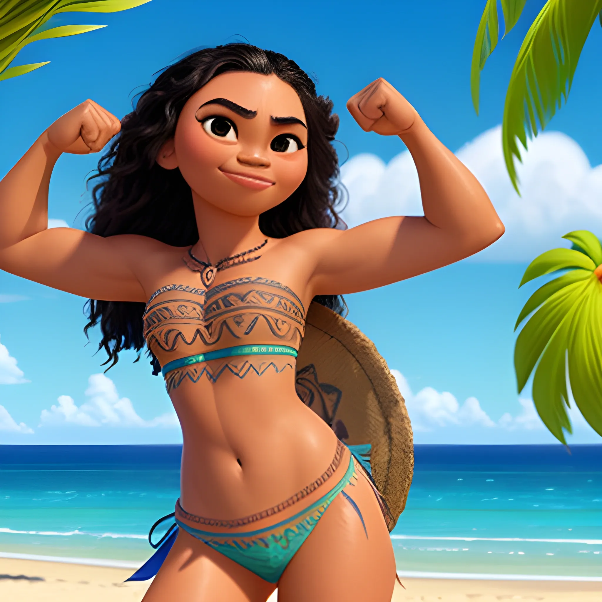 Moana showing off her skinny body in a string bikini , Cartoon