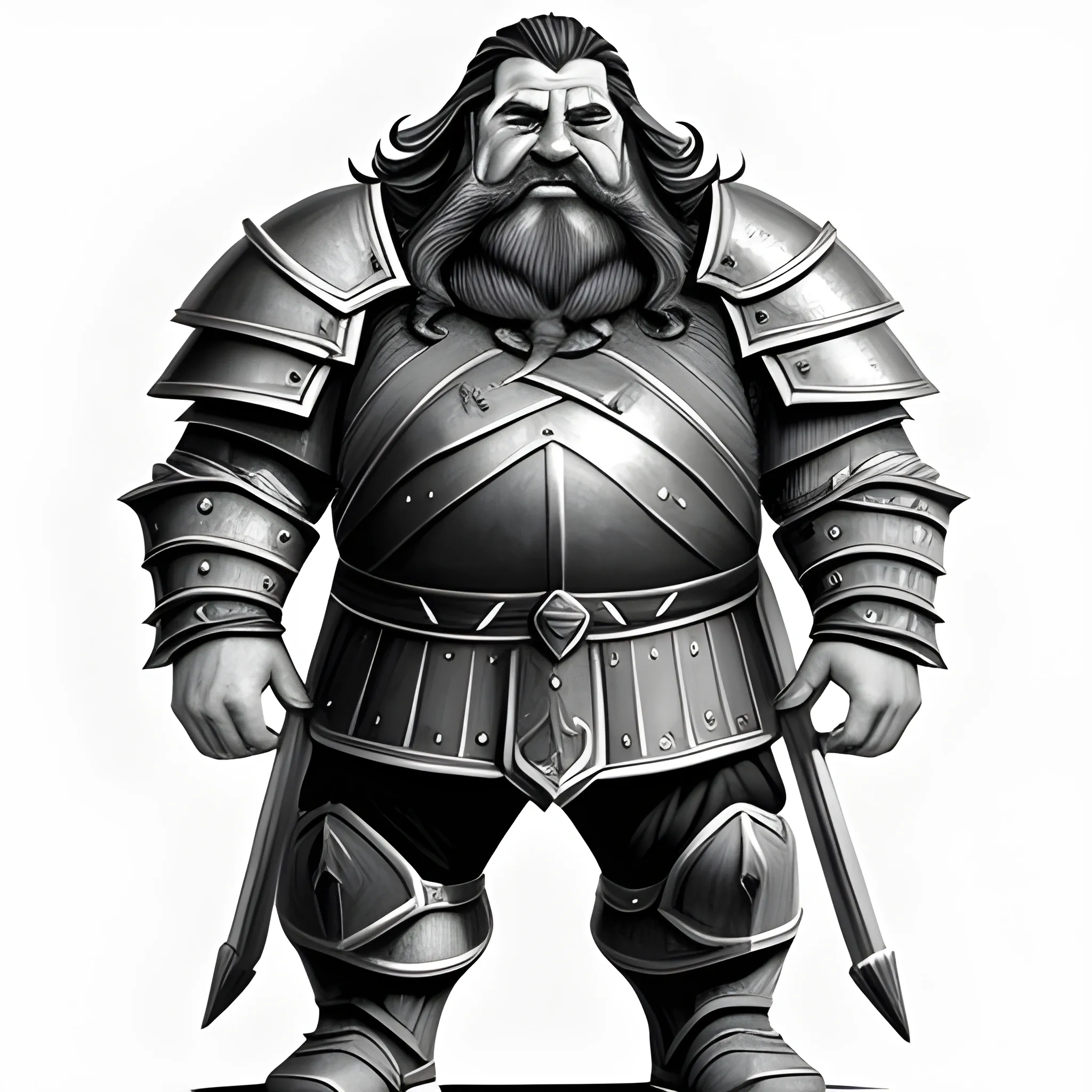 Pencil Sketch of a proud dwarven man wearing a heavy armor.