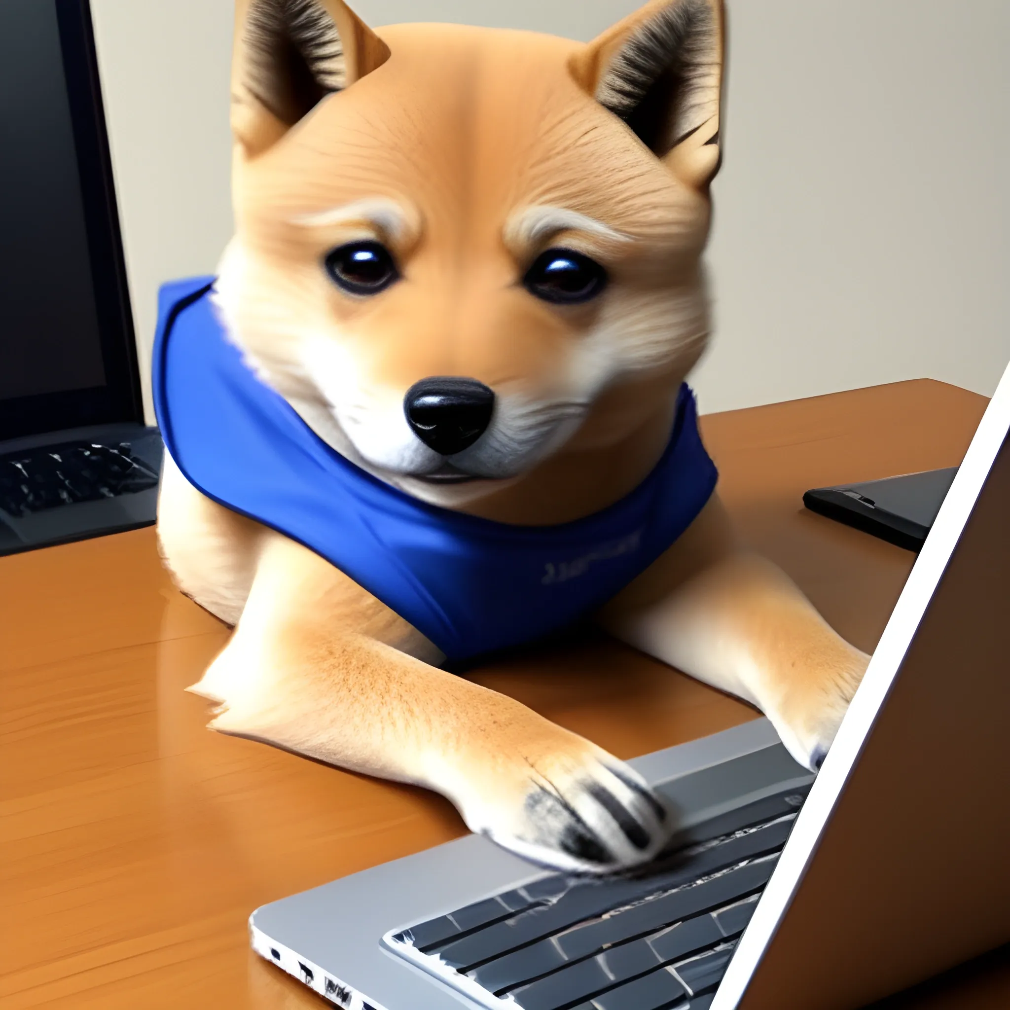 Doge meme sending emails from a laptop,  