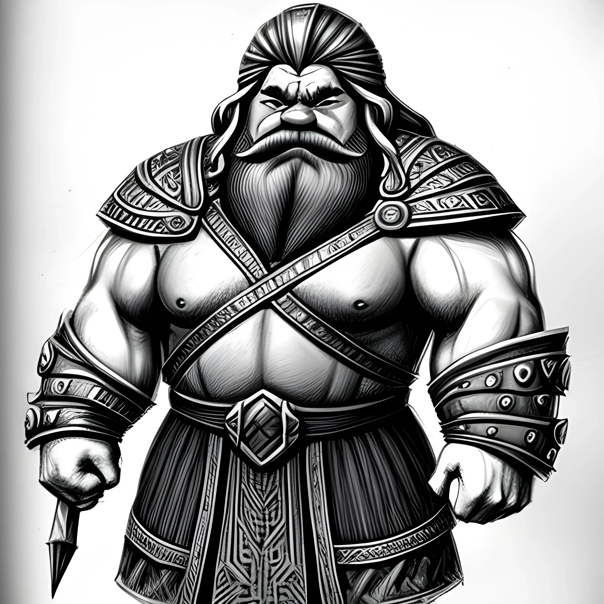 Pencil Sketch a strong dwarven man